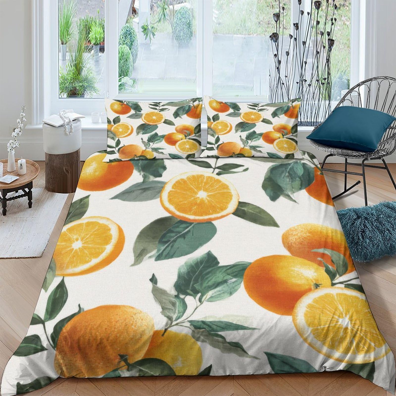 Ctjqhvkz Style-9 3D Printed Orange Citrus Fitted Sheet Microfiber Soft Fruit Graphic Bed Cover For Bedroom Guest Room Protection Single（135X200cm）