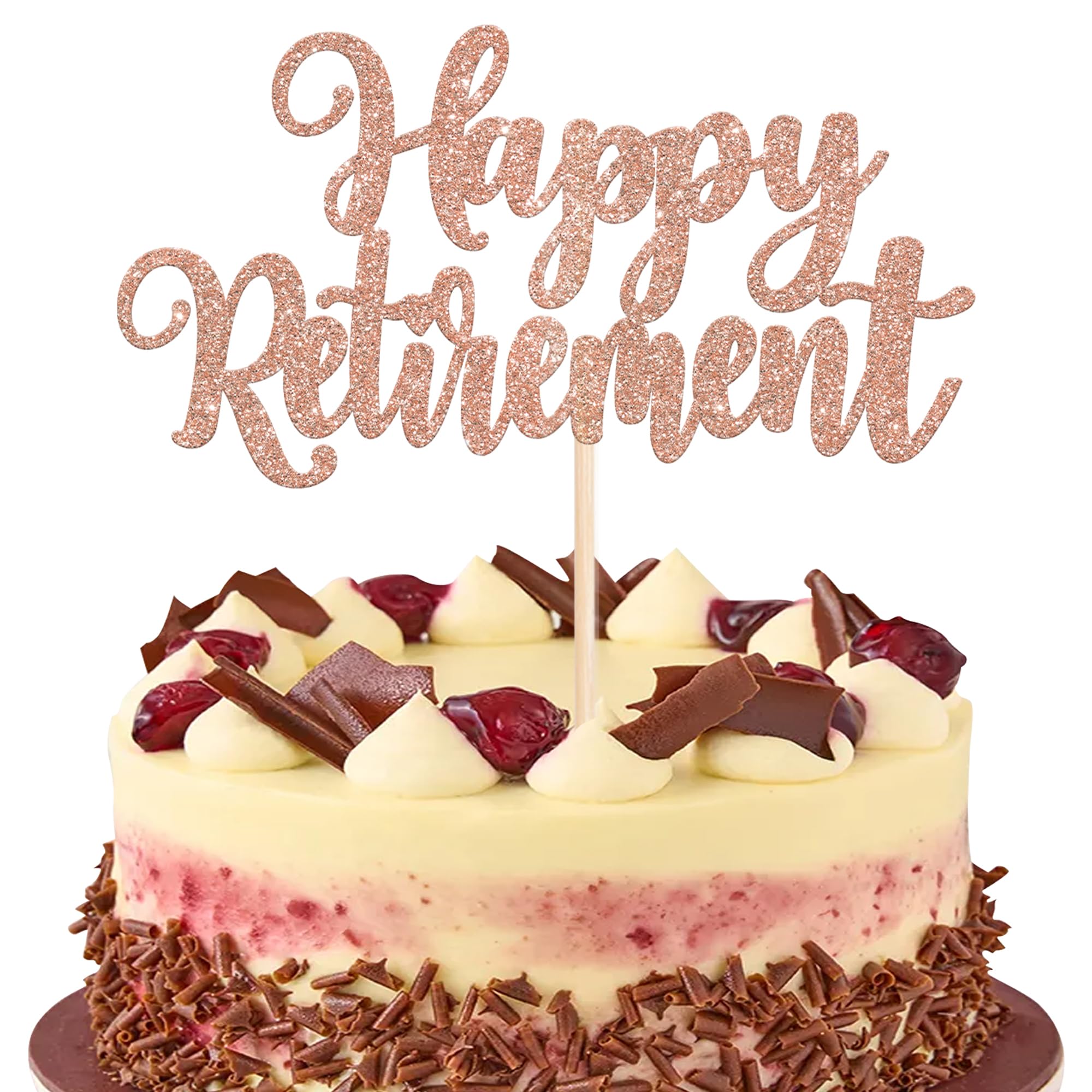 Xsstarmi 1 Pack Happy Retirement Cake Topper - Glitter Cake Pick Decorations for Retired Party Supplies - Rose Gold