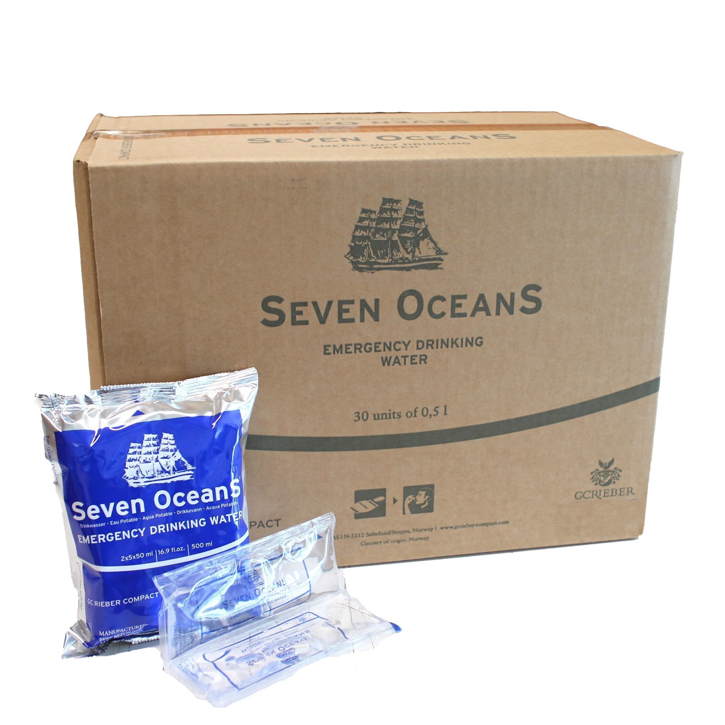 Seven Ocean Emergency Drinking Water, Notfallnahrung Wasser | 30 Konserven fast unzerstörbar mit extrem langer Haltbarkeit - ohne chemische Zusätze
