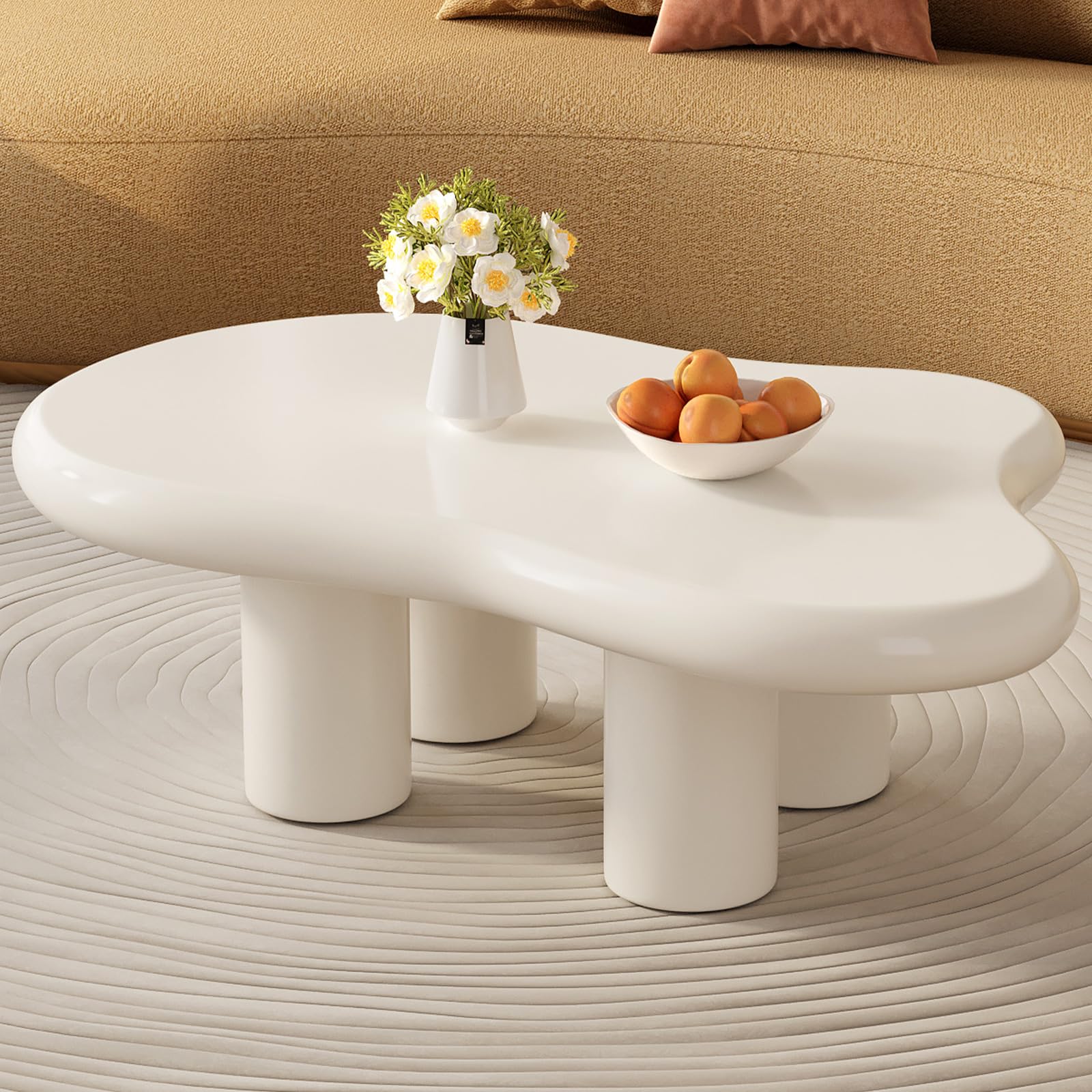 Miuuod 117cm Cream White Low Coffee Table, Modern Cartoon-Style Center Table for Small Spaces, Minimalist Living Room Accent Table, Cute Compact Coffee Table for Home Decor โ image 1
