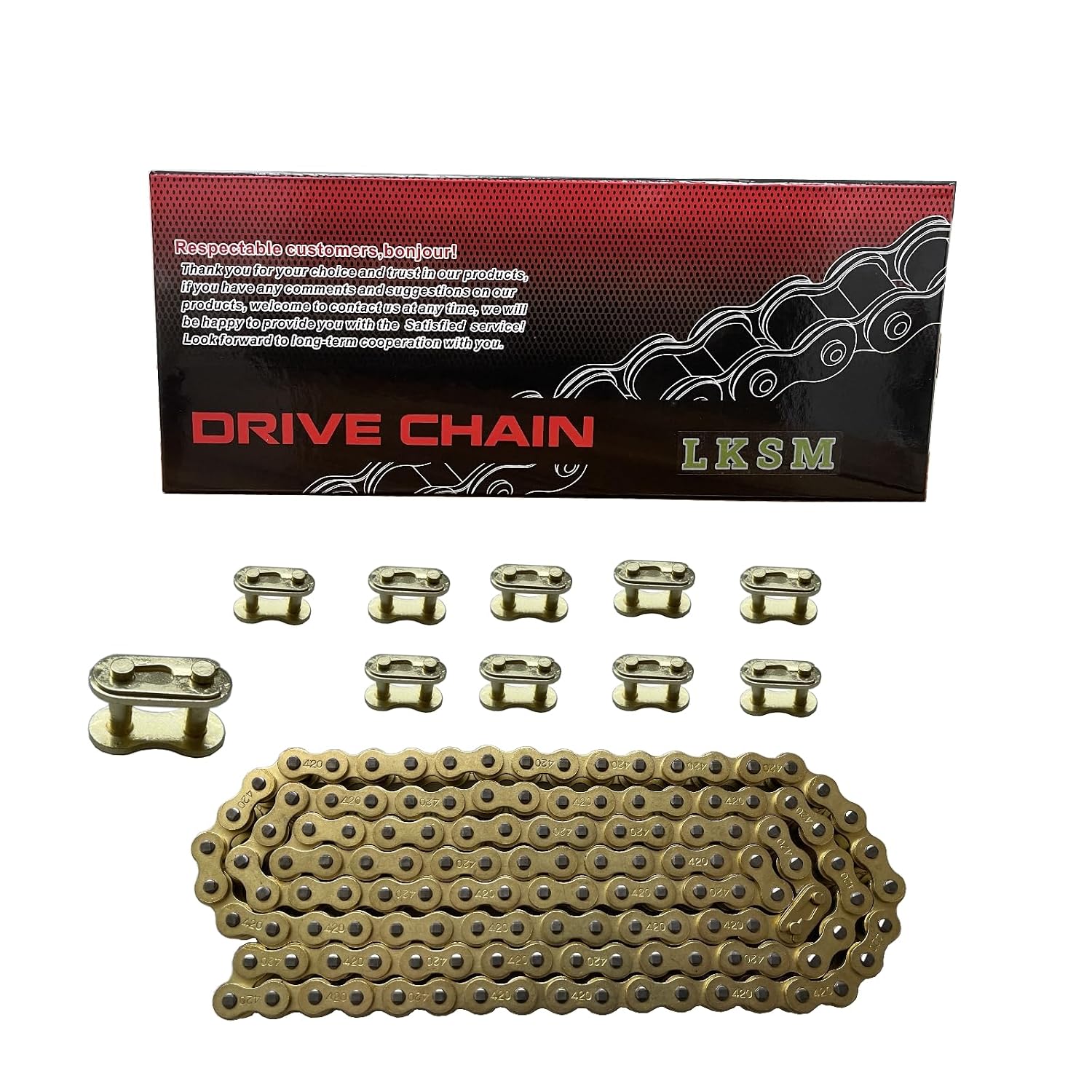 420 Motorcycle Chain Gold 132 Link Standard Roller Chain with 10 Connecting Master Link for 100cc 110cc 125cc Dirt Pit Bike ATV Quad Go Kart Mini Bike Scooter