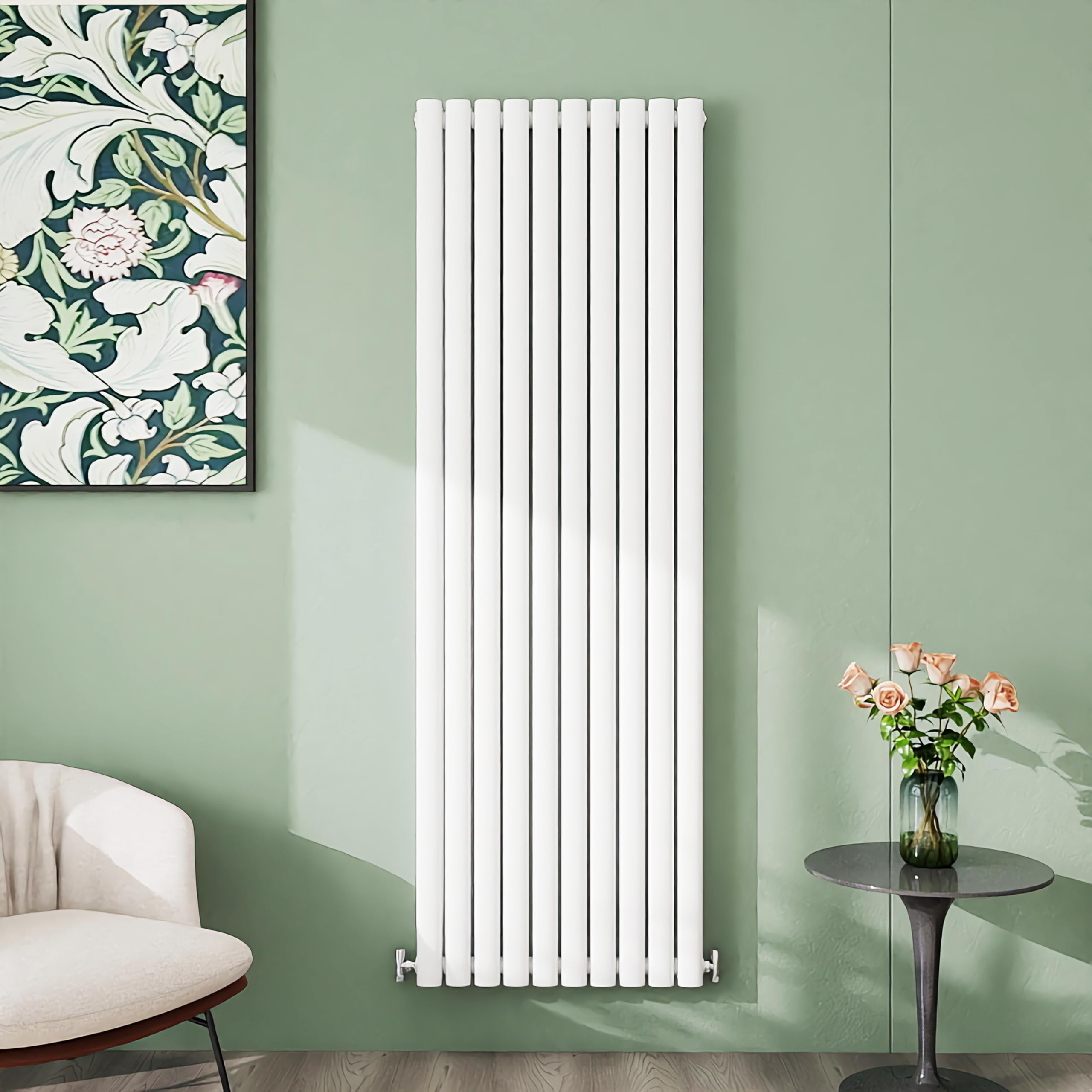 Simple Bathroom 1800×590mm White Radiator Vertical Double Oval Column Designer Central Heating Rad for Bathroom/Kitchen/Living Room