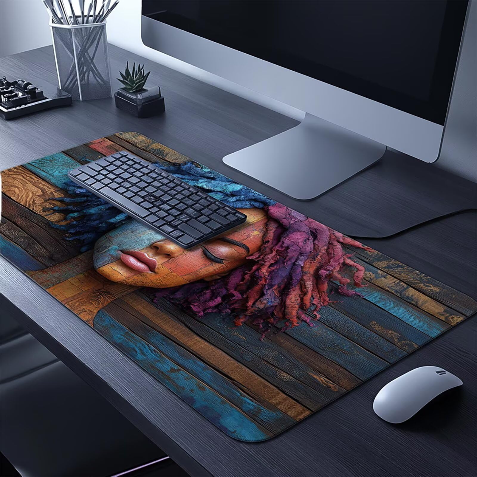 Abstrakcyjna wodoodporna podkładka pod mysz do gier z antypoślizgową gumową podstawą zszyte krawędzie, podkładka pod mysz dla kobiet na laptopa klawiatura Deco biurko prezent dla mężczyzn 50x100x0,3