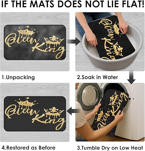 Miniatura 7 de Arttown Juego de baño negro con cortina de ducha y accesorios de alfombras, cortinas de ducha negras doradas King y Queen, decoración de baño