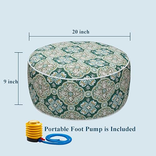 Miniatura 3 de FUNHOME Taburete inflable otomano con asa, asiento reposapiés para todo tipo de clima con bomba de pie D20 x 9, reposapiés repelente al agua para el