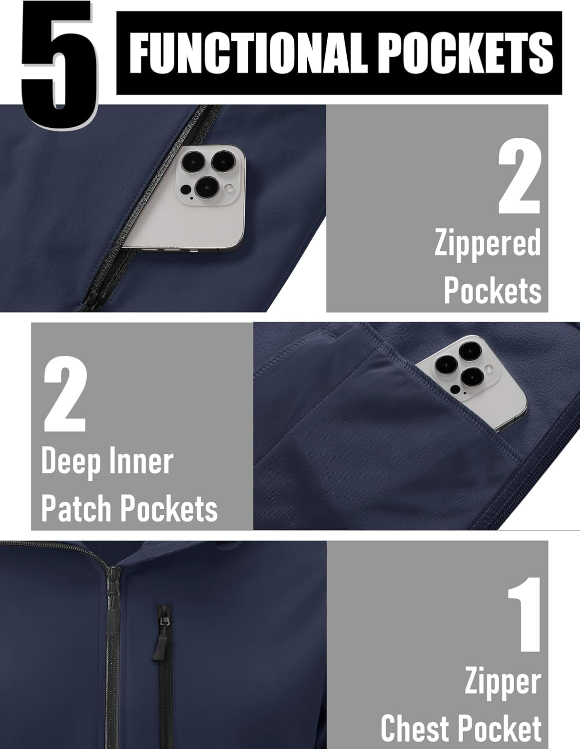 MAGCOMSEN Men’s Waterproof Fleece Lined Rain Jacket Lightweight Softshell Raincoat with Hood Winter Hiking Windbreaker