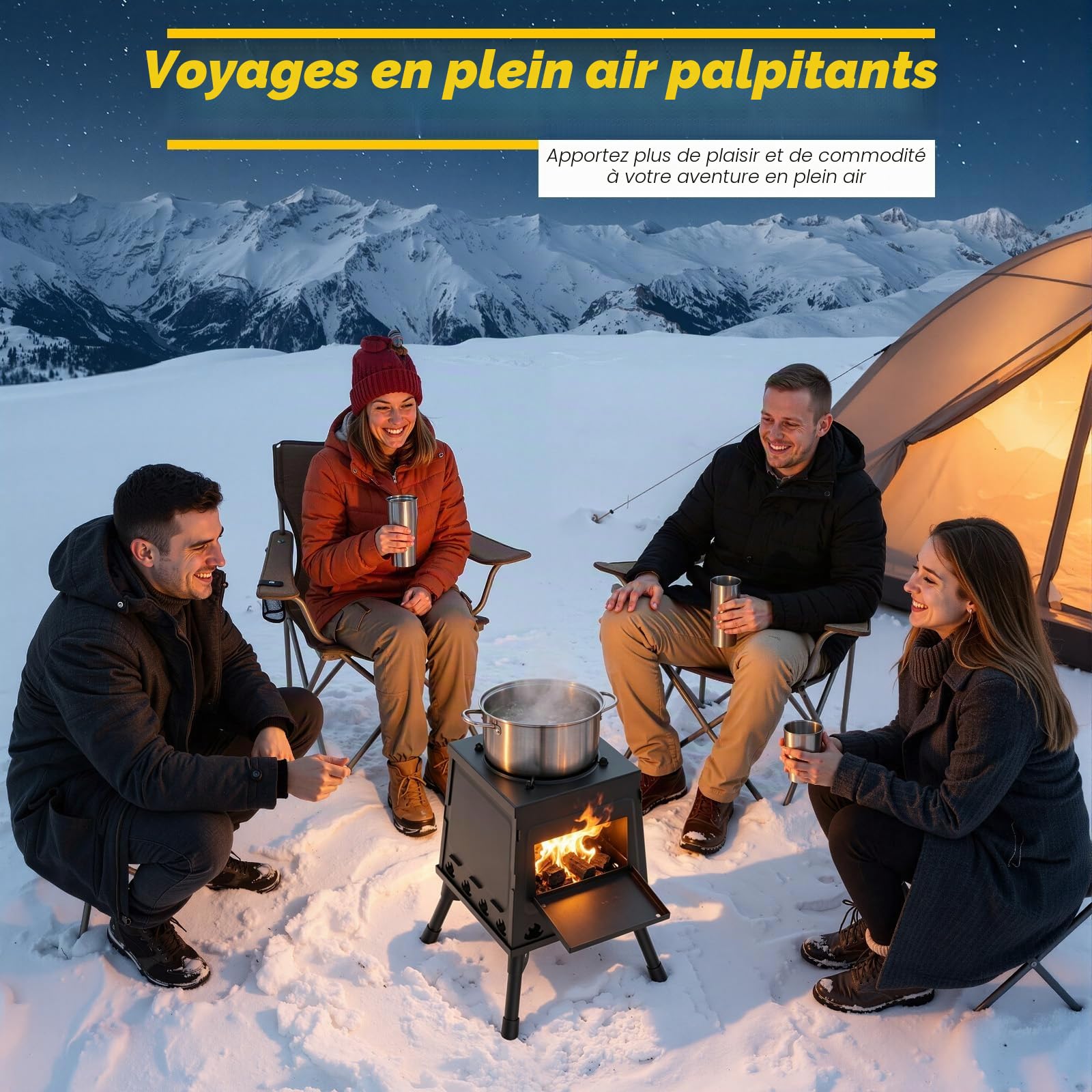 Réchaud de camping à bois, poêle de chaleur portable pour le plein air, poêle de tente avec sac de transport pour pique-nique, camping, barbecue, voyage en camping-car