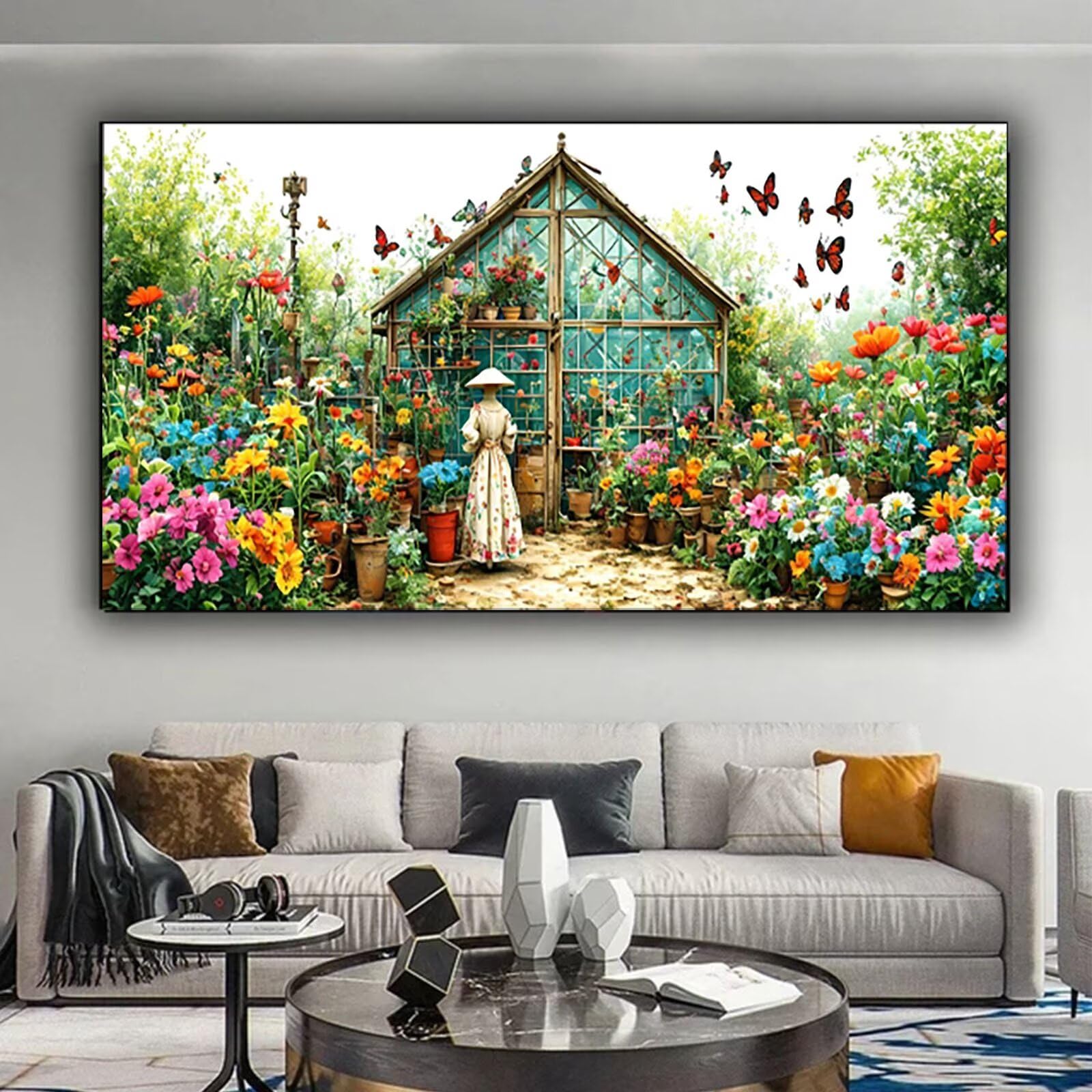 Dipingere con i Numeri per Bambini e Adulti Principianti, Kit Regalo da Disegno per Bambini e Bambine, Dipingere con i Numeri Giardino per Bambini 6+ Anni - 40x80cm - Senza Cornice - Farfalla 6-D