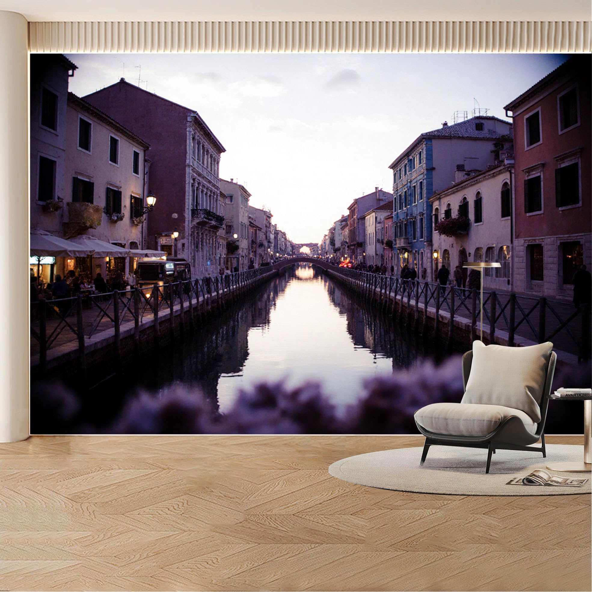 Custom Wall Mural Wallpaper Venetian Canal Cityscape， 3D Effect Large Wall Art Mural Design， Vintage Sunset Removable SelfAdhesive Large Photo for Living Room， Bedroom， Office