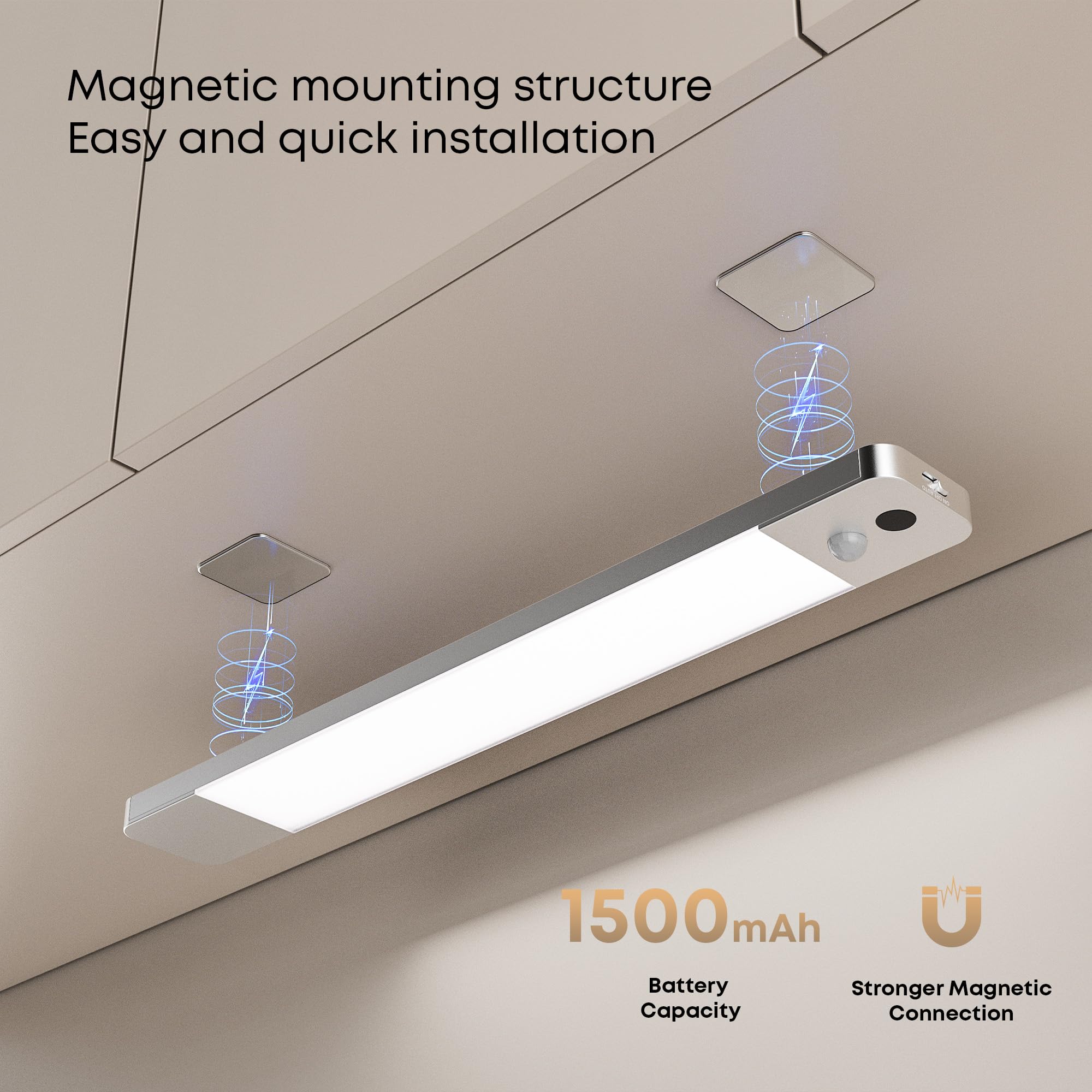 LROLTEF Luz Led Armario Cocina - 25CM 1500mAh Lampara Luces Recargable con Sensor de suspensión manual & Sensor de Movimiento Interior sin Cables - Inteligente Lamp Nocturna para Mueble | 2 Piezas