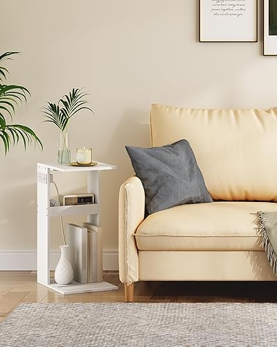 Miniatura 3 de CHOEZON Mesa auxiliar en forma de C para sofá, mesa auxiliar con estación de carga, mesa de sofá con puertos USB y salidas para espacio pequeño,