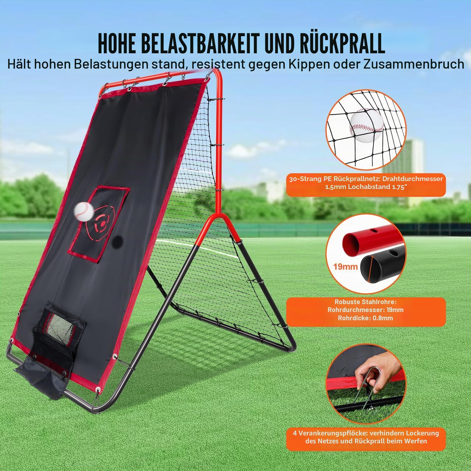 VEVOR Baseball- und Softball-Rebounder-Netz, 3,5 x 4,5 Fuß 2-in-1 Switch Hitter Pitch Trainer, PitchBack Baseball Pitching Return Trainer Nest, Bounce Back Net für Feld-/Wurfübungen