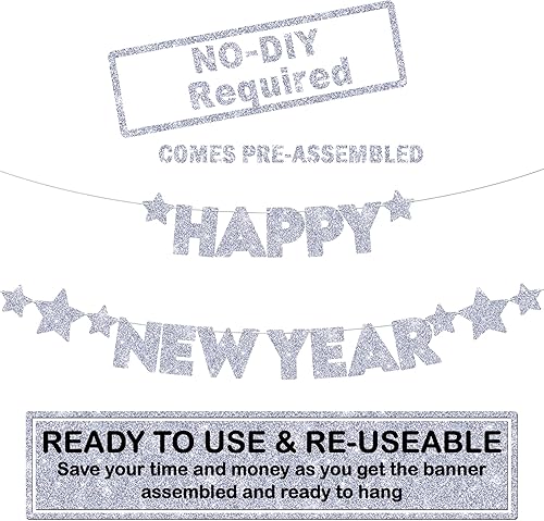 Miniatura 2 de Pancarta plateada con purpurina para Año Nuevo, grande, 10 pies, sin bricolaje, decoraciones de Nueva York, decoraciones de Año Nuevo 2023, letrero