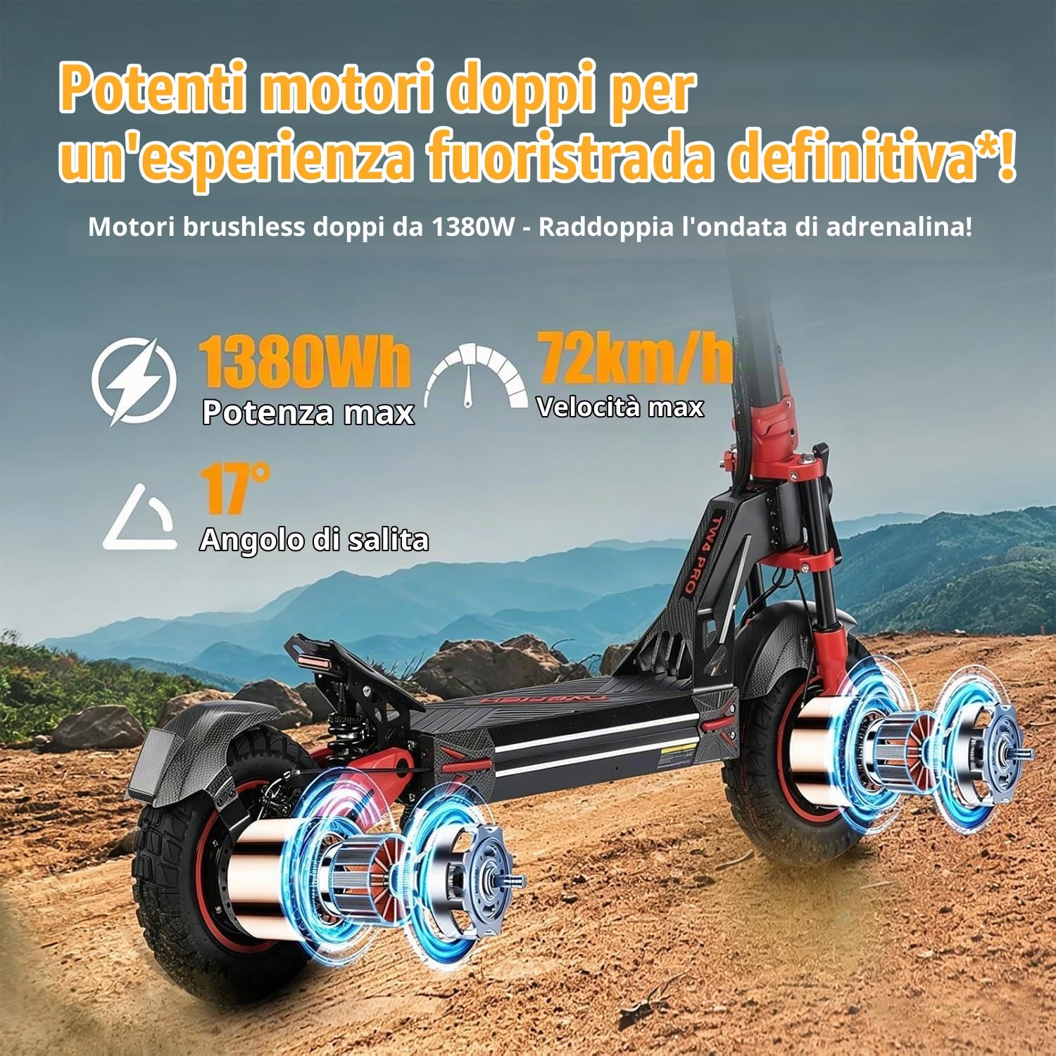TW4PRO Monopattino Elettrico Pieghevole, 60V 23Ah, 45-60Km di Autonomia | Limite Di Velocità Sbloccabile, Display Ad Alta Definizione, Pneumatici 11", Sblocco NFC, Doppia Sospensione&Freno a Disco