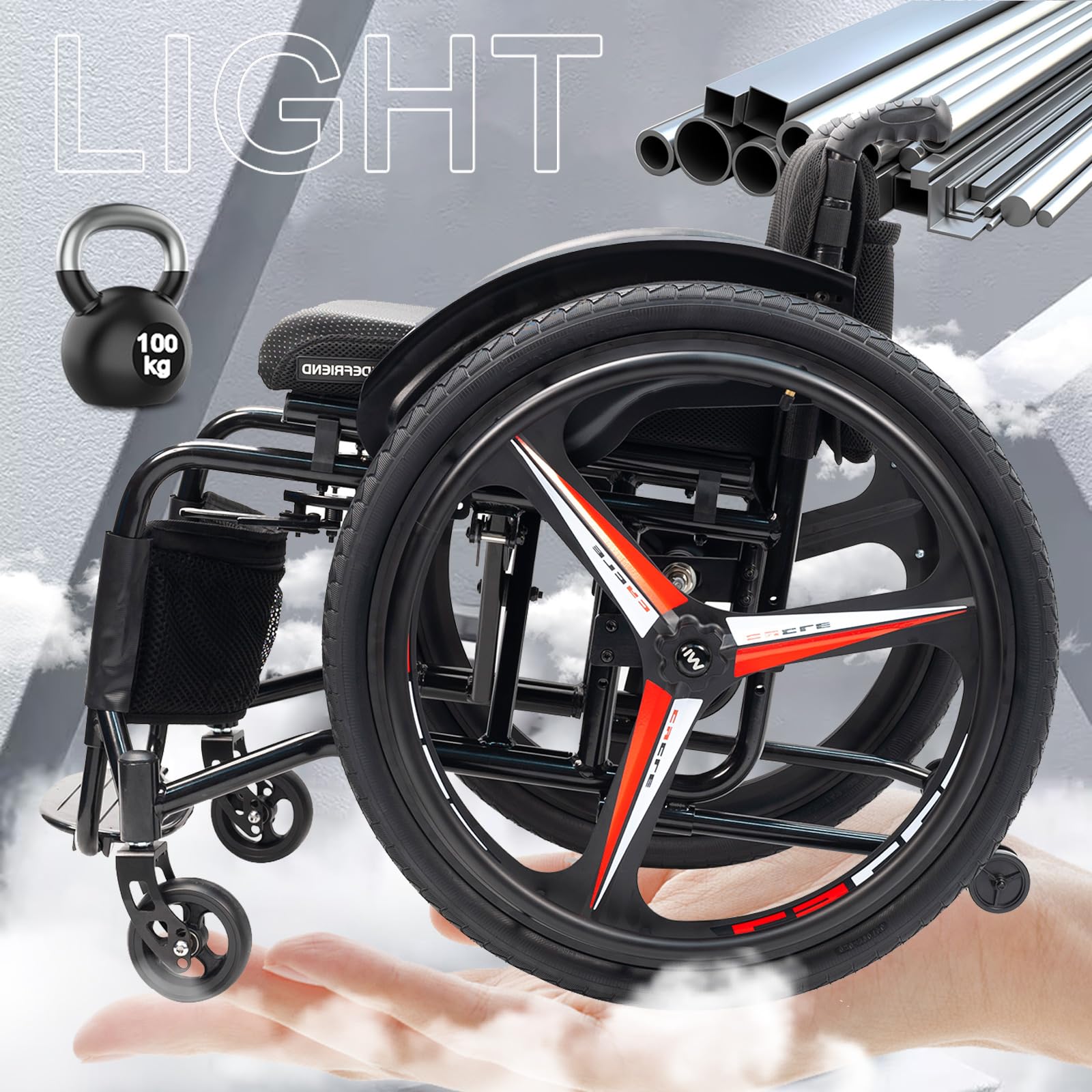 Silla de Ruedas Deportiva Manual Plegable,Ultraligera de Aleación de Aluminio,Sillas De Ruedas Autopropulsadas,Ruedas extracción con un botón,Silla de ruedas de tránsito(Seat width 38cm/15in,A)