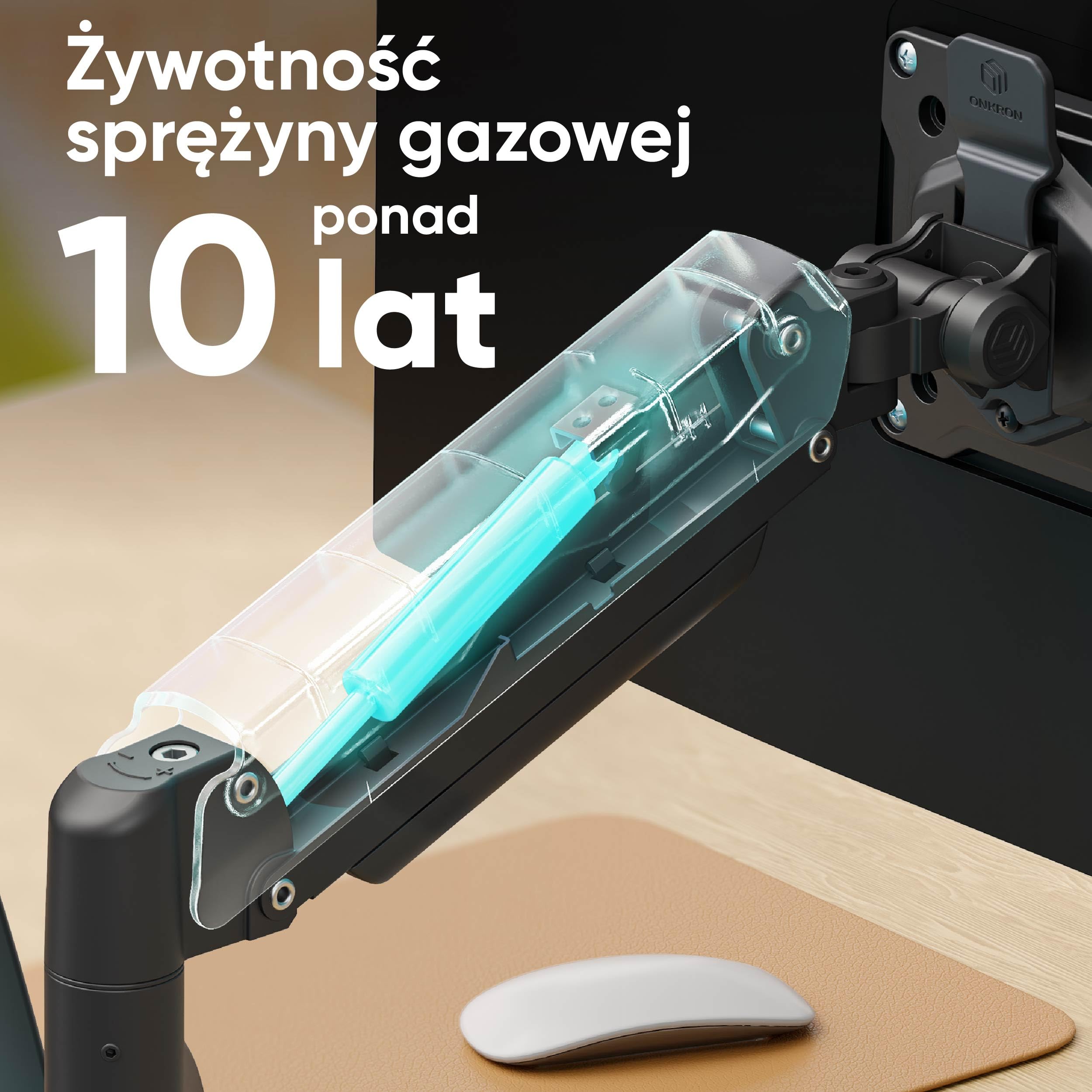 ONKRON Uchwyt na Dwa Monitory dla Ekranów 13-32 cale, do 2x10 kg, Podwójne Ramię ze Sprężyną Gazową, VESA 75x75-100x100, Uchwyt Biurkowy do 2 Monitorów, Czarny G160-B