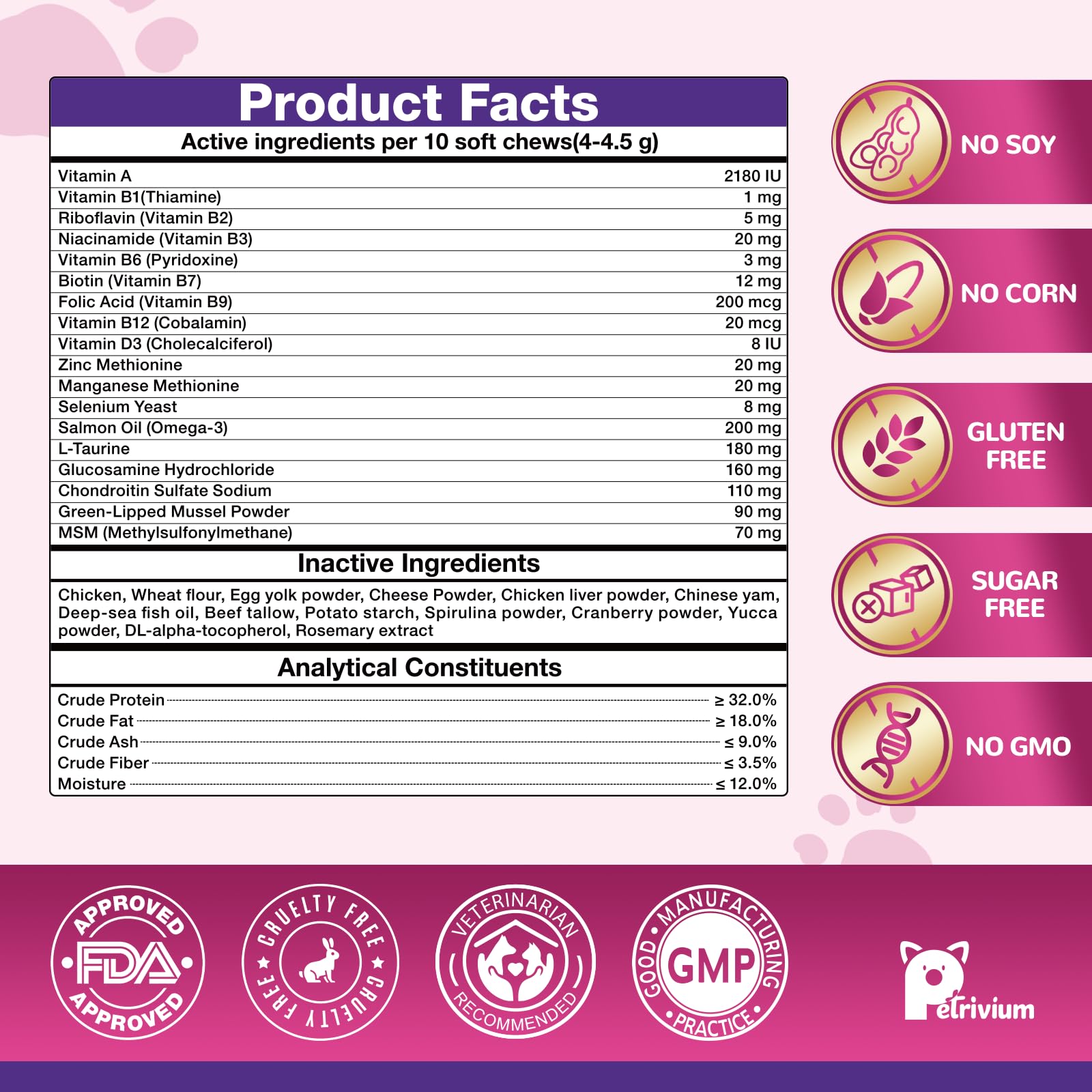 Taurine for Cats - 18 in 1 Cat Vitamins for Indoor Cats, Daily Cat Multivitamin Chews with Omega-3, Chondroitin, Glucosamine - 500 Ct Cаt Treats for Immune Support, Hip & Joint, Skin & Coat Health — Amazon image 7