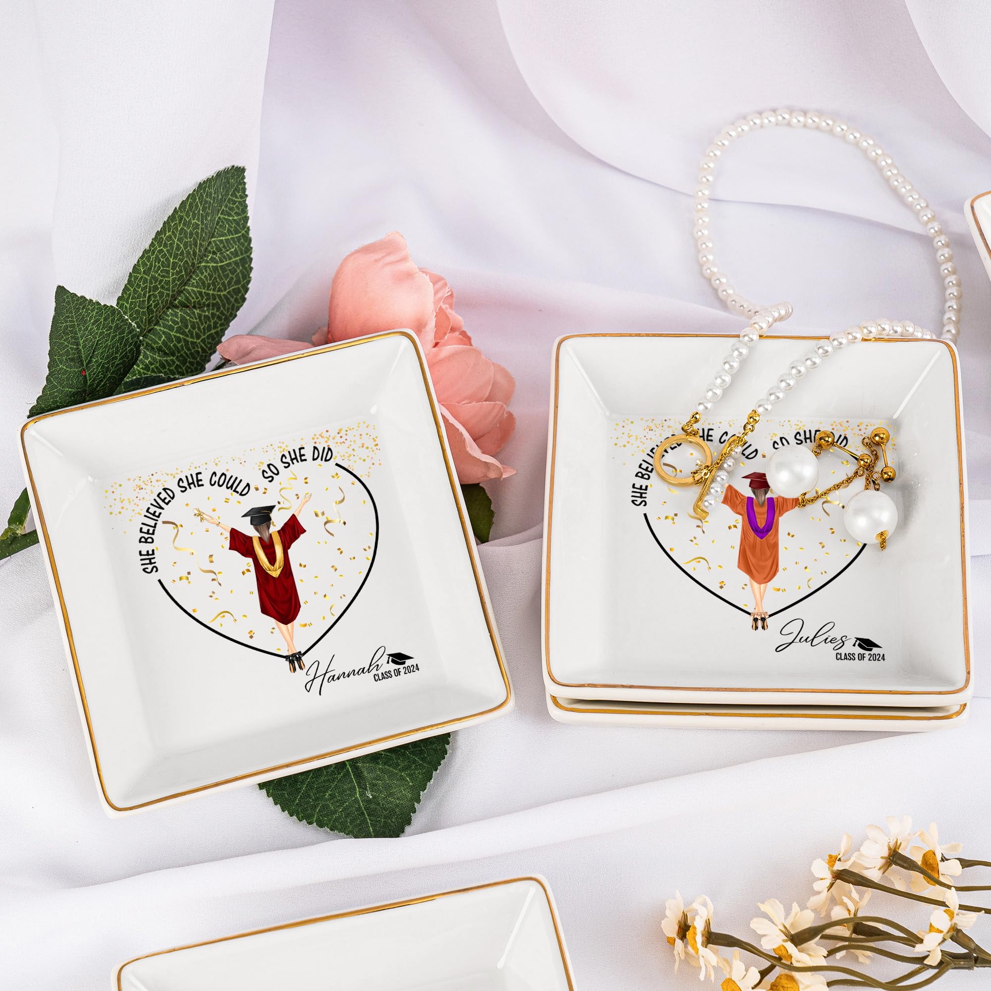 Personalized Graduation Jewelry Dish – Custom Ceramic Trinket Tray, Class Of 2025 Gift For Her