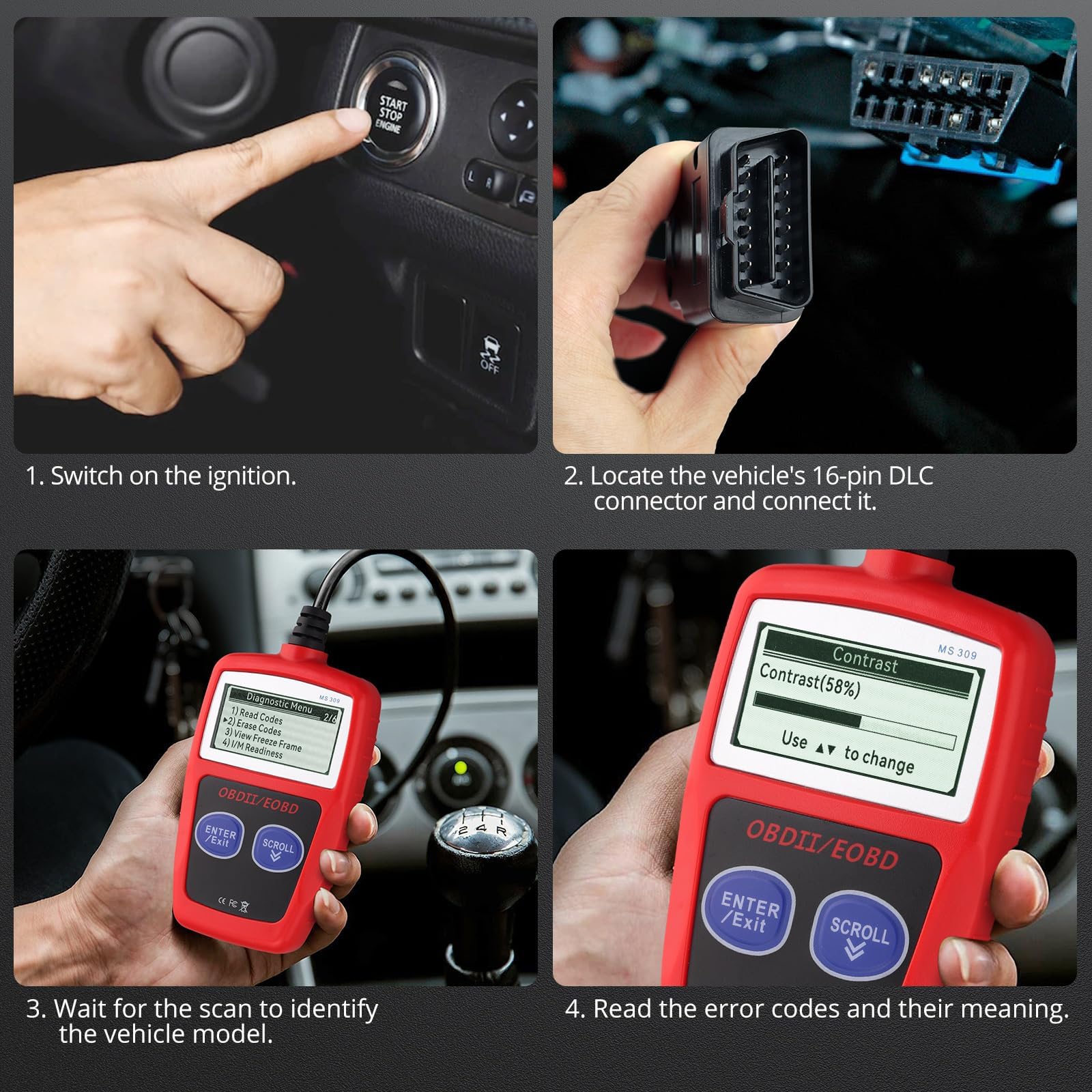 AUTOUTLET OBD2 urządzenie diagnostyczne, OBD2/EOBD, skaner kodów błędów z definicją, gotowość I/M i 10 języków, czytnik kodów błędów
