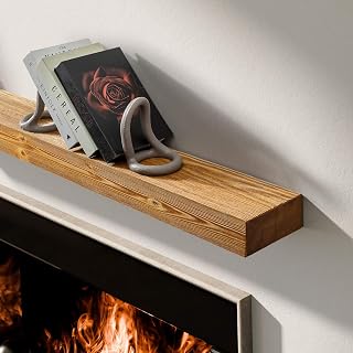 BoscoMondo Solid Wood Fireplace Mantel Shelf, Floating Mantle for Living Room, Farmhouse Rustic Wood Mantel, Easy Wall Mount with Heavy-Duty Metal Bracket (54", Oak)