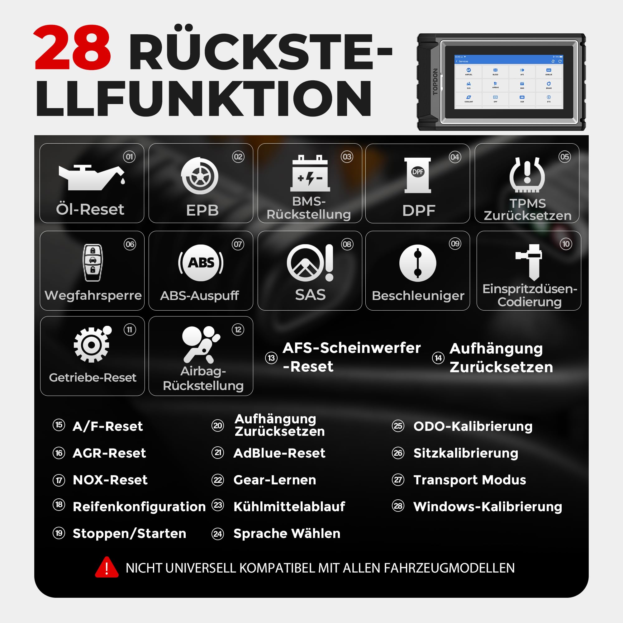 TOPDON ArtiDiag800 BT2 OBD2 Diagnosegerät mit Alle Systemdiagnosen &28 Servicefunktionen, Bidirektionale Kontrolle/Aktive Test, Auto Diagnosegerät mit Bluetooth deutsch, 2 Jahre kostenlose Updates