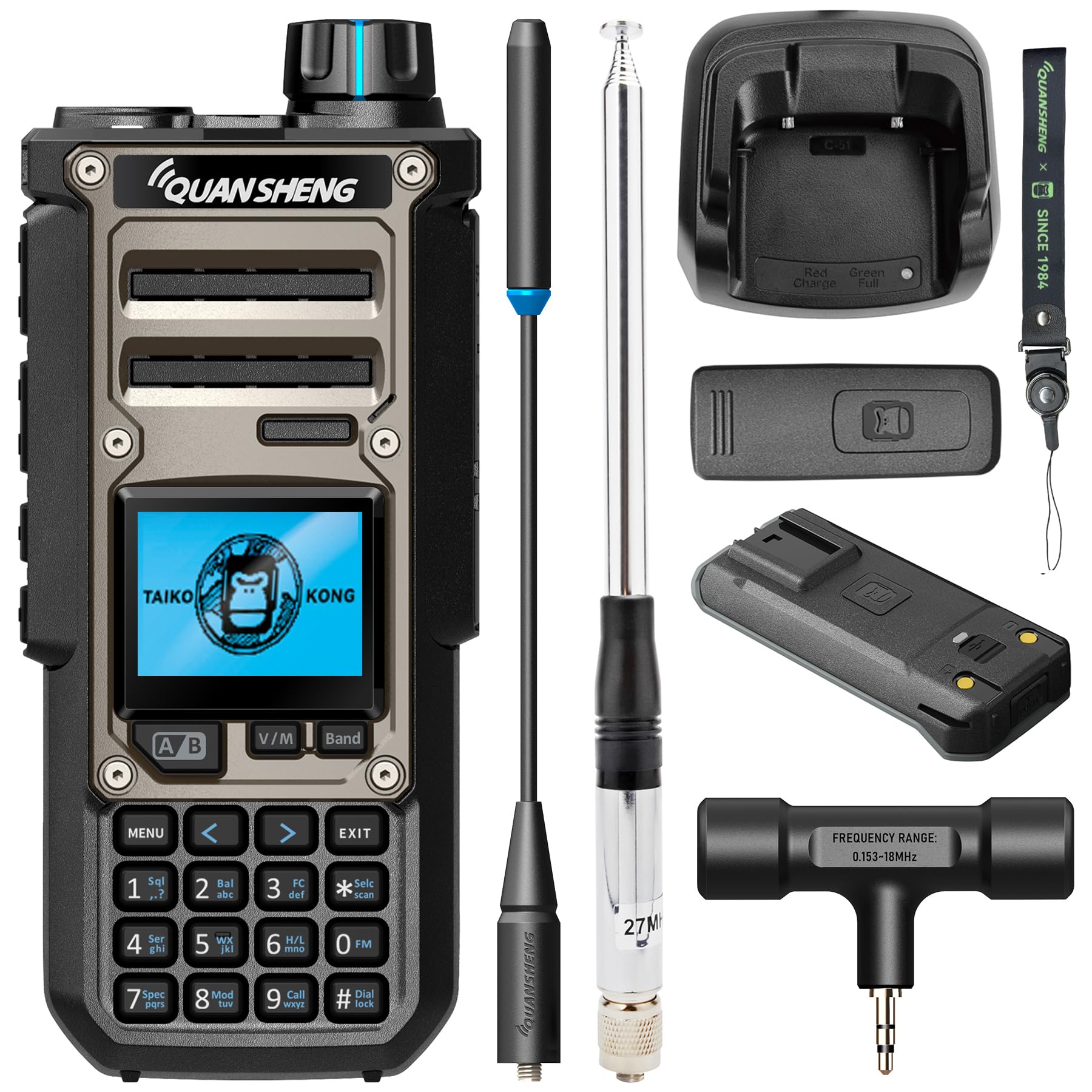 HYS Quansheng TK-11(8) 10W VHF/UHF Walkie Talkie, Puerto de Carga Type-C y batería de 3000mAh, analizador de Espectro, Radio bidireccional Profesional con Antena de 27MHz