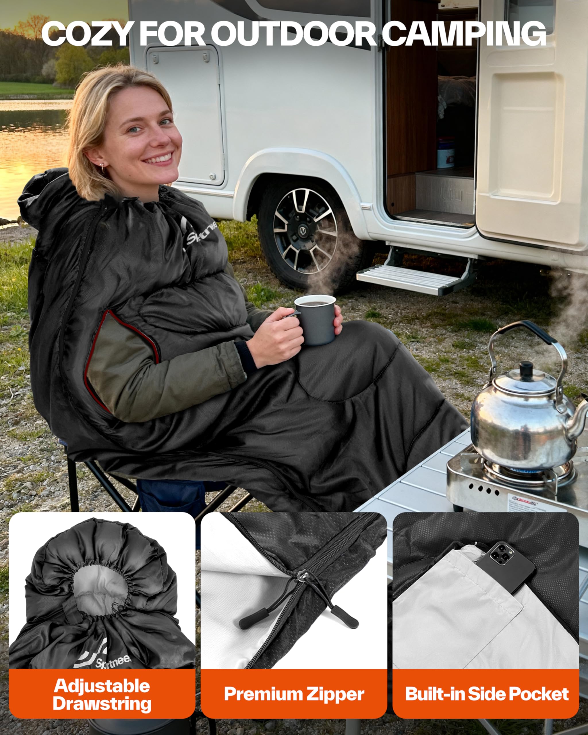 Sportneer Schlafsack Outdoor - Deckenschlafsack 3-4 Jahreszeiten Erwachsene Warm Schlafsack für Camping, Reisen und Outdoor-Aktivitäten