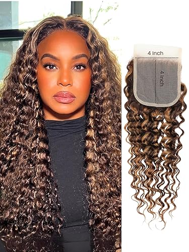 AUROO Ginger Deep Wave Closure 10 pulgadas, cobre naranja quemado 350 4x4 cierre de encaje transparente cabello humano prearrancado con cabello de