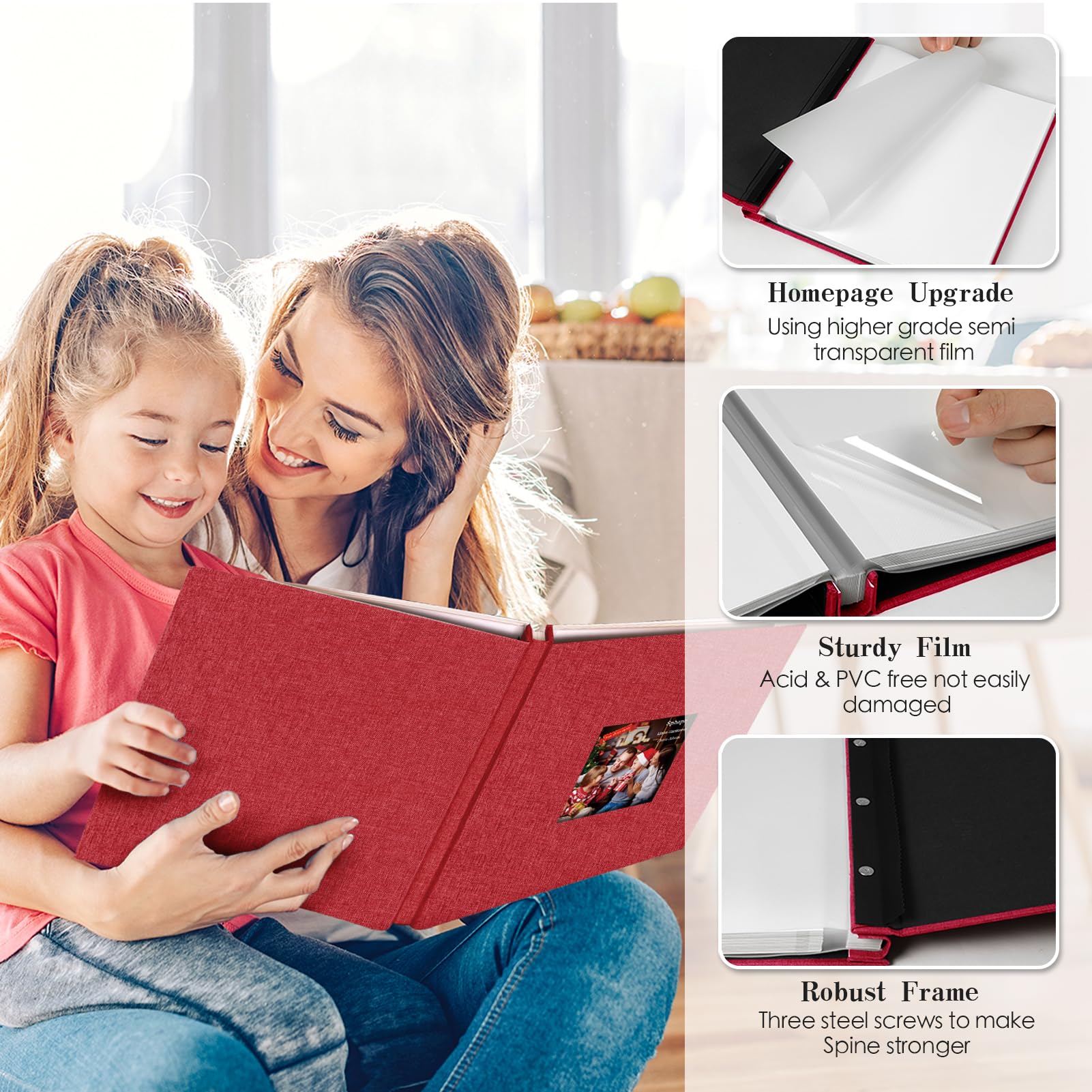 Spbapr Álbum de fotos grande autoadhesivo, 60 páginas, funda de lino, álbum de recortes magnético con una pluma de metal, para 4 x 6, 5 x 7, 6 x 8, 8 x 10, 10 x 12 imágenes