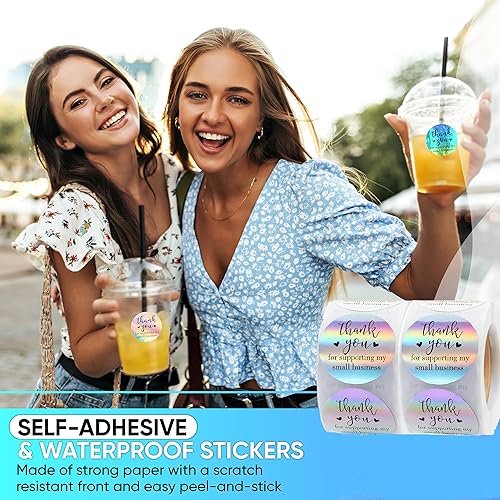 Miniatura 7 de 1000 calcomanías de agradecimiento, calcomanías holográficas de agradecimiento de 1.5 pulgadas para pequeñas empresas, autoadhesivas e impermeables,
