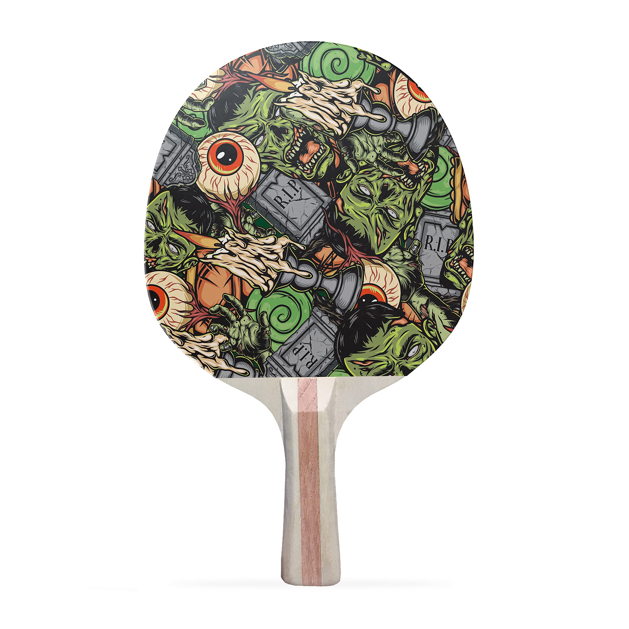 TigerTail Sports Horror Pattern Colorful Design Ping Pong Paddle, Premium 5 Ply Table Tennis Racket (Black on Back)