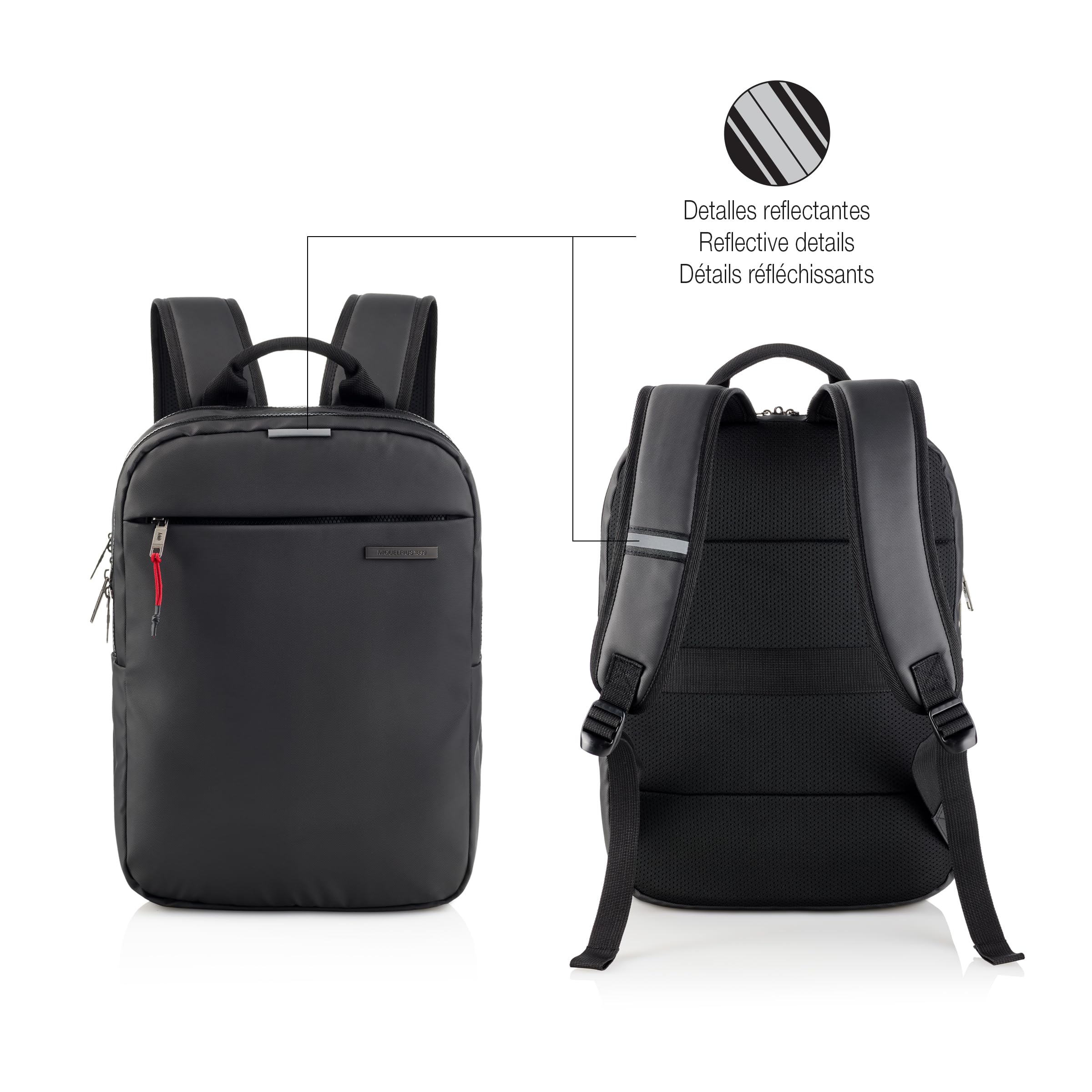 Miquelrius - Zaino per computer da 13 l, tasca antifurto RFID, dettagli riflettenti, chiusura di sicurezza, adattabile trolley, zaino portatile + tablet, idrorepellente