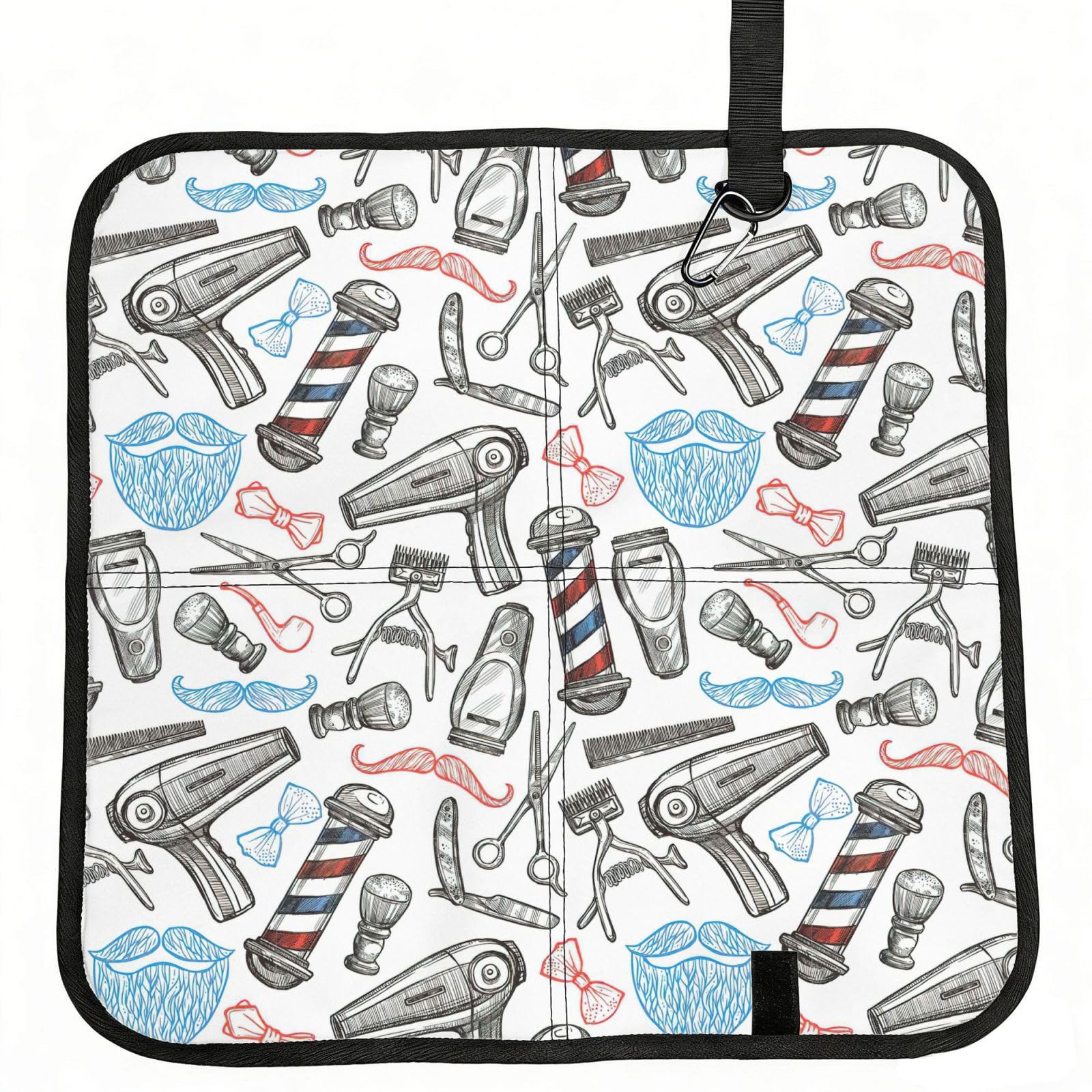 OKFSTY Barber Shop Monochrome Style Print Fold Away Seat Cushion Portable Outdoor Pad Polyester Bleacher Bench Mat Travel Picnic Pad