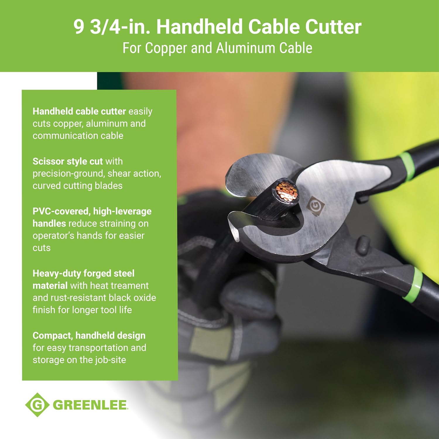Greenlee 727 9-3/4" Handheld Cable Cutter for Copper and Aluminum Cables Up to 2/0, 70 Square Millimeters