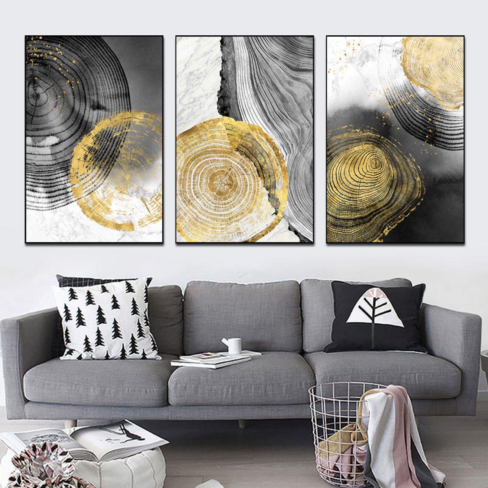 Tableau Abstrait Grand Cercle Doré Sur Toile 95x95 Cm - Décoration Murale Moderne, Cadre Doré Inclus