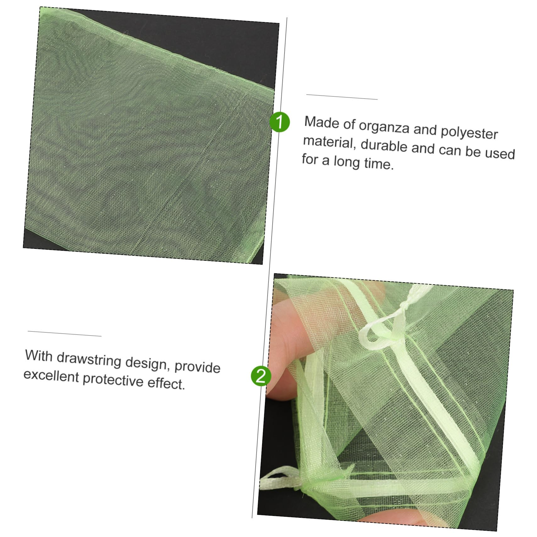 Red de Protección para Fruta Cordón, 100 Unidades Verde | Poliéster Organza, Diseño Cierre Ajustable, para Cultivo de Tomates y Fresas