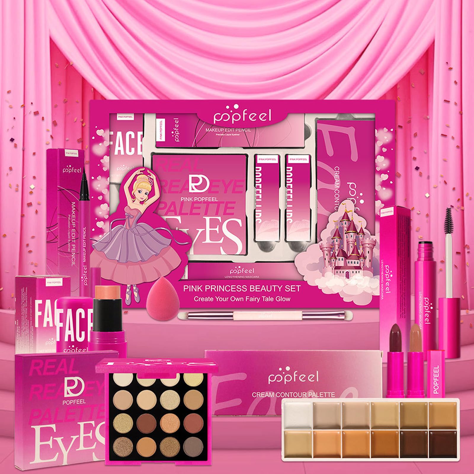 Schmink Set, Multifunktions Kosmetik Starter Kit für Frauen#6 | mit Lidschatten Palette Concealer Lipgloss Lippenstift Mascara etc, Kosmetik Makeup Set für Gesicht, Augen und Lippen