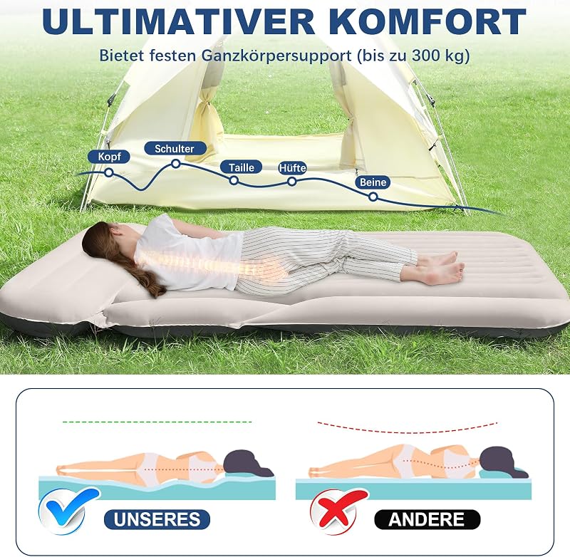 Saltea gonflabilă pentru SUV KMZ, dublă, cu suprafață catifelată, groasă, pentru camping, cu pompă electrică și 2 perne, pat auto de călătorie