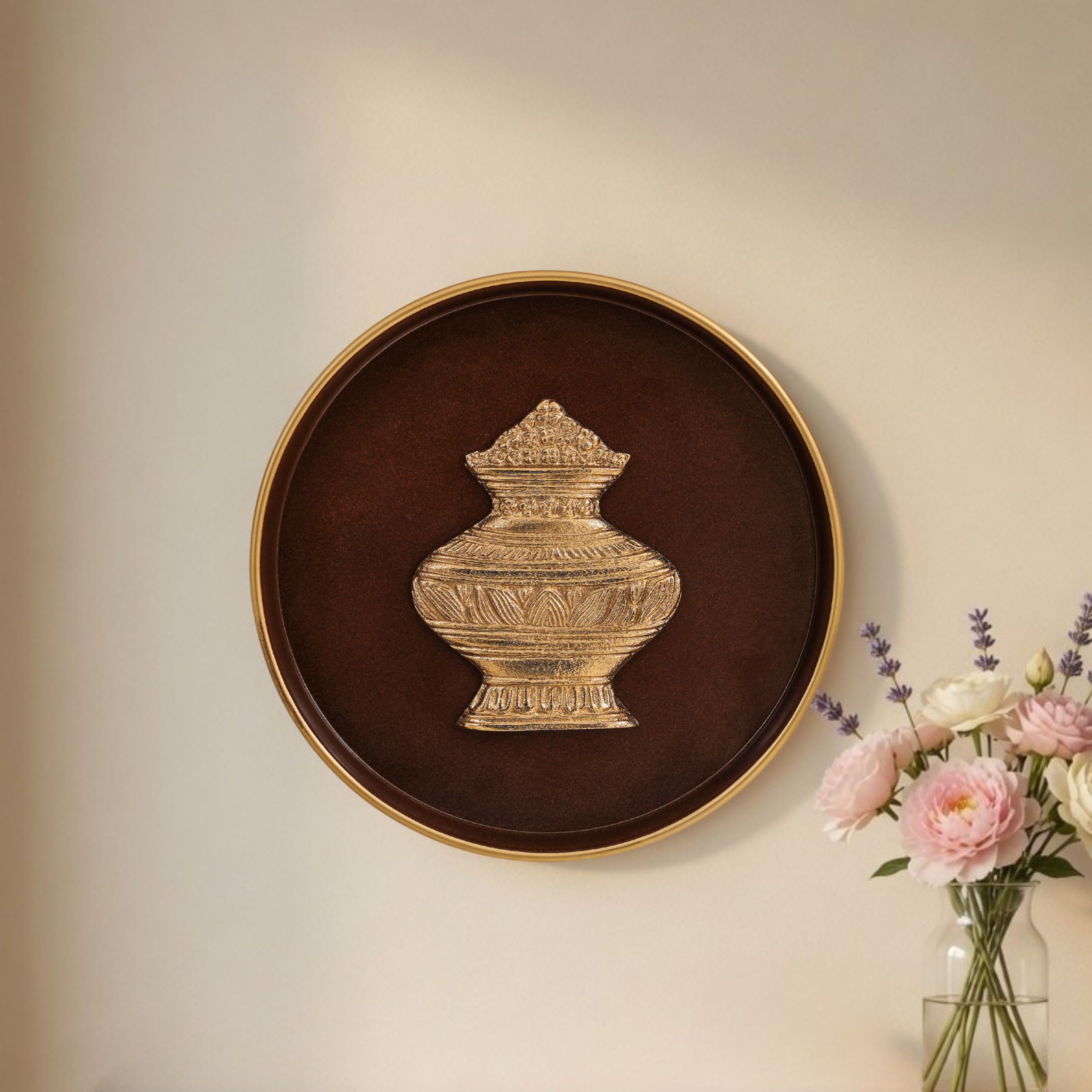 Lotus Metal Wall Plate - Coffee Brown & Gold -12