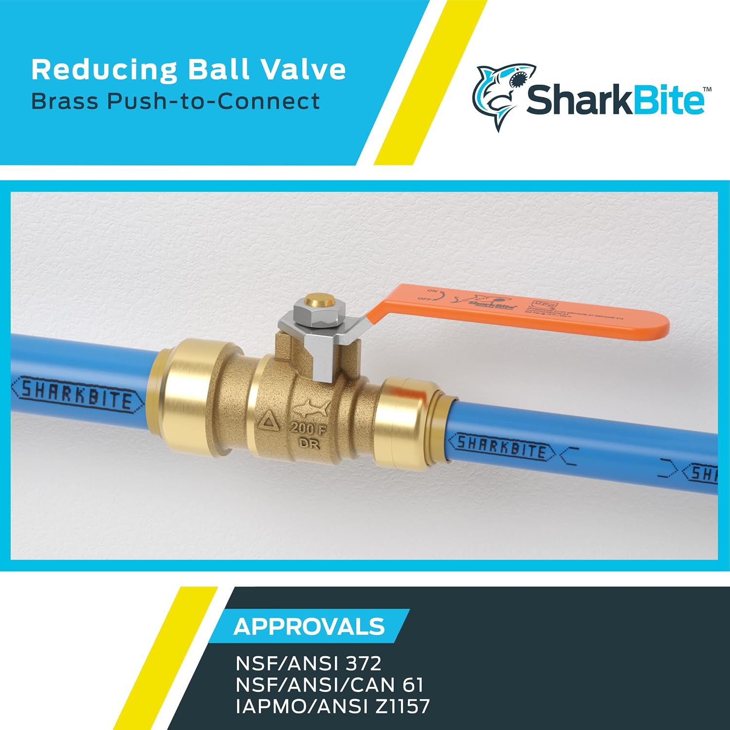 SharkBite 3/4 x 1/2 in PTC Reducing Ball Valve, Push-to-Connect Brass Water Shut-Off Plumbing Fitting, 22973LF