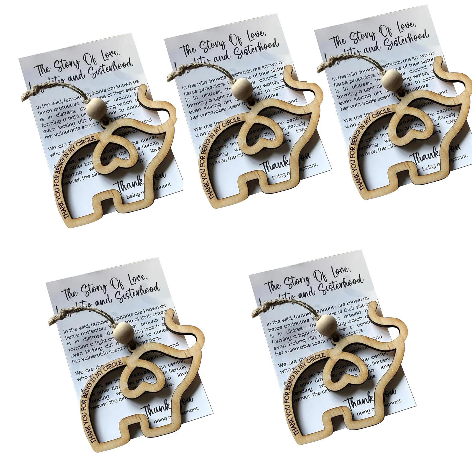 Aizuoni Wood 5Pcs Elephant Ornaments For Sisterhood, Elephant Friendship Christmas Ornament, En Elephant Sisterhood Friendship,Symbol Friendship Elephant With Story Card For Backpack, School Bag