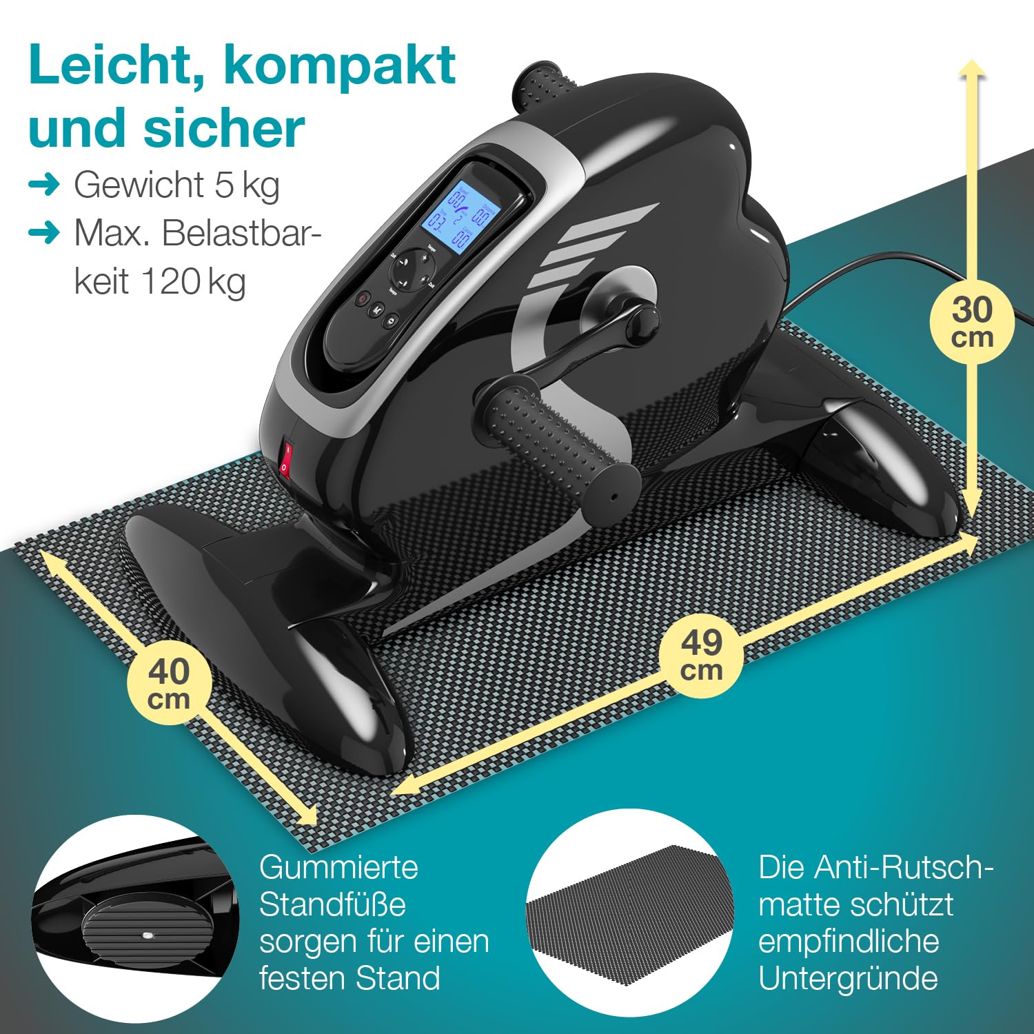 ELONEO 2in1 Arm- und Beintrainer mini Bike Pedaltrainer mit Motor, inkl. Trainingsdisplay, Massage-Handgriffe Anti-Rutschmatte, ideal für Senioren, Mini Heimtrainer schwarz