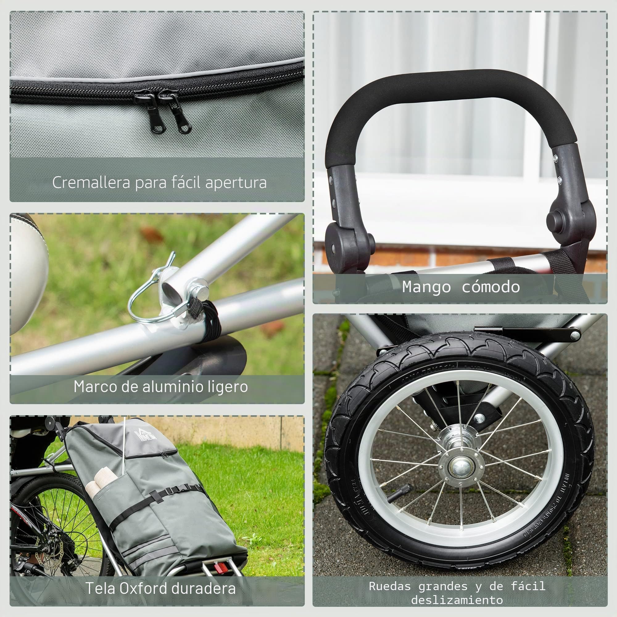 HOMCOM Remolque de Carga 2 en 1 Carro de la Compra para Carrito de la Compra Remolque para Bicicletas Remolque de Transporte con Abrazaderas de conexión para Acoplamiento de Bicicletas 24,3 kg máx 55