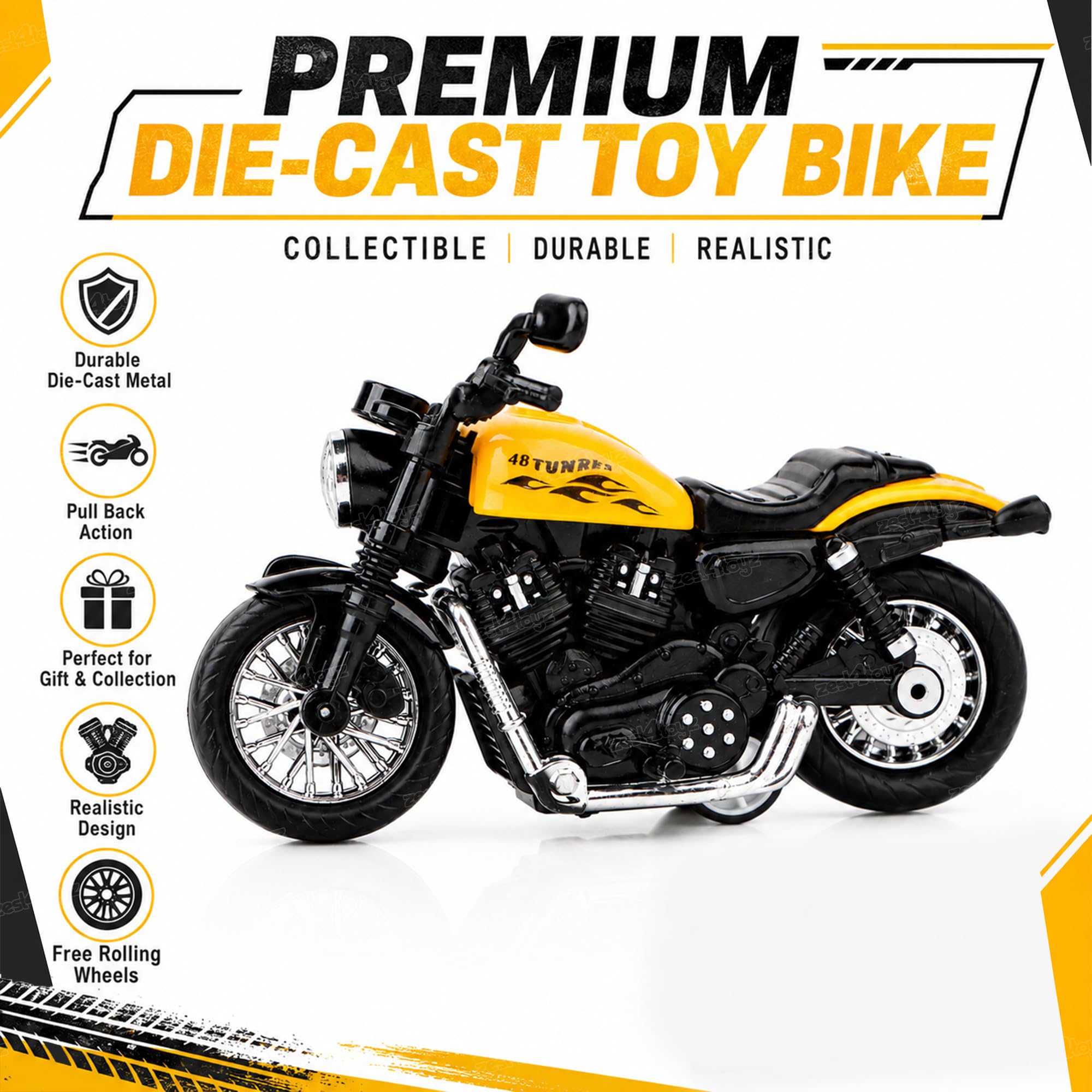 Zest 4 Toyz Bike Toy for Kids Toy Motorcycle Bike 1:14 Miniature Collectible Pull Back Action Realistic Design Bikes for Adults and Kids 6-12 Years - (Random Design) Pack of 1 4