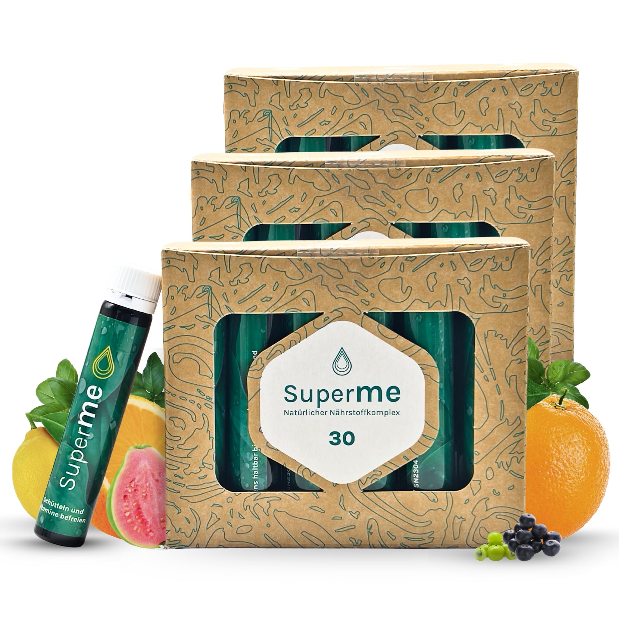 SuperME flüssiger Nährstoffkomplex, 43 Vitamine & Vitalstoffe für Energie, Immunsystem uvm., 100% vegan, 90 x 25ml Trinkampullen, 90 Tage Kur | Supernaturals