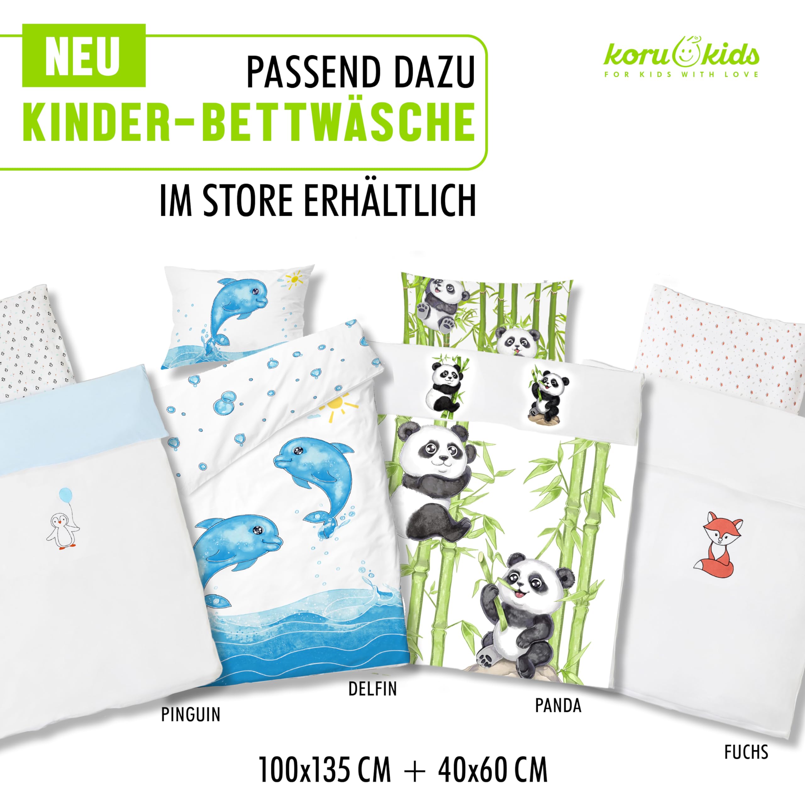 Koru Kids®️ Bettdecken-Set Kinder - Daunendecke 100x135 cm mit Kinder Kopfkissen 40x60 cm - 100% deutsche Daunen – Baby Bettdecke - waschbar bis 60° - Oeko-TEX - Kinderbettdecke