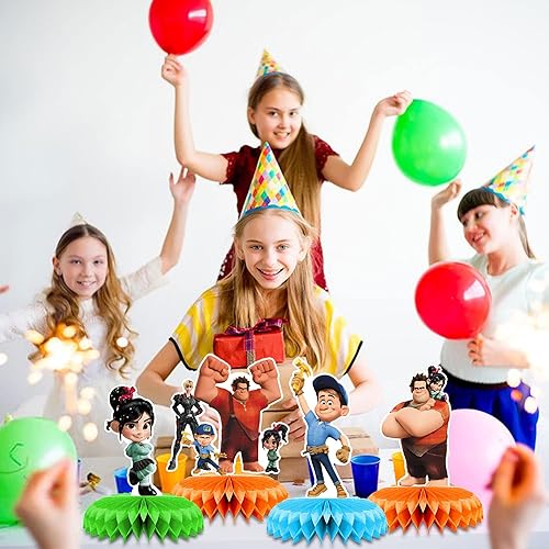 Miniatura 6 de Wreck it Ralph - Decoraciones de fiesta, 7 piezas de centros de mesa con temática de panal de abeja Wreck it Ralph, decoraciones de mesa lateral