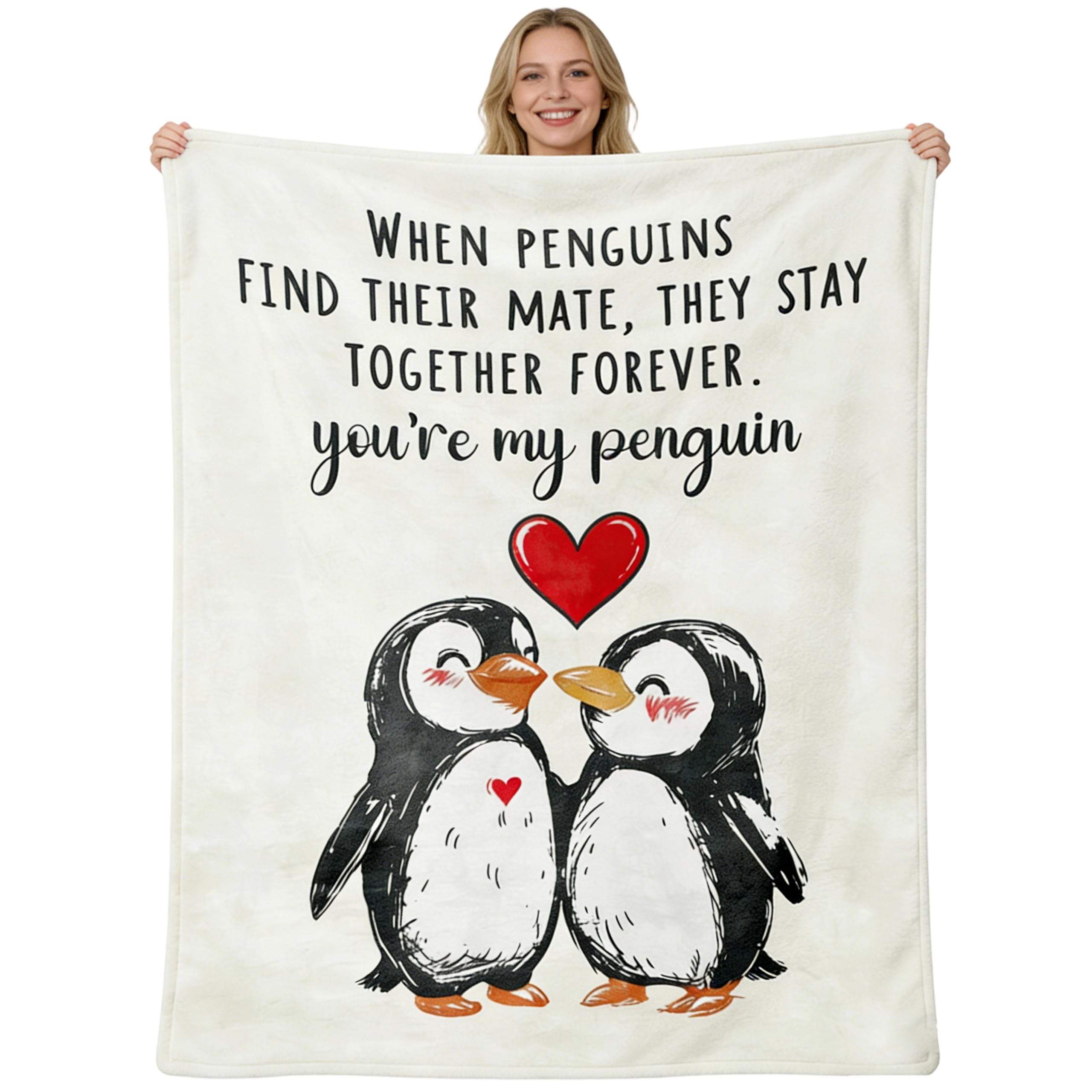 Valentines Gifts for Her or Him, Romantic Gift for Wife Husband Blanket, You are My Penguin Blanket 150 * 60CM, Romantic Wedding Anniversary Birthday Gifts for Couple Boyfriend Girlfriend