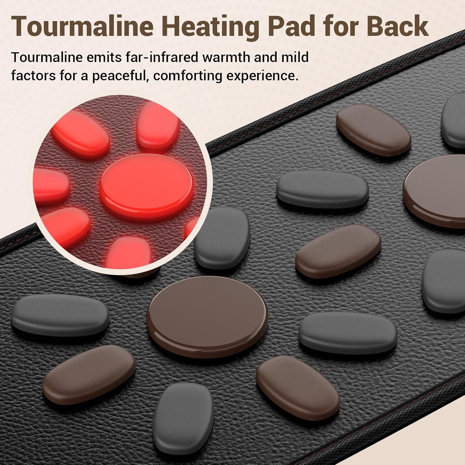 Close-up of tourmaline stones on the heating pad.