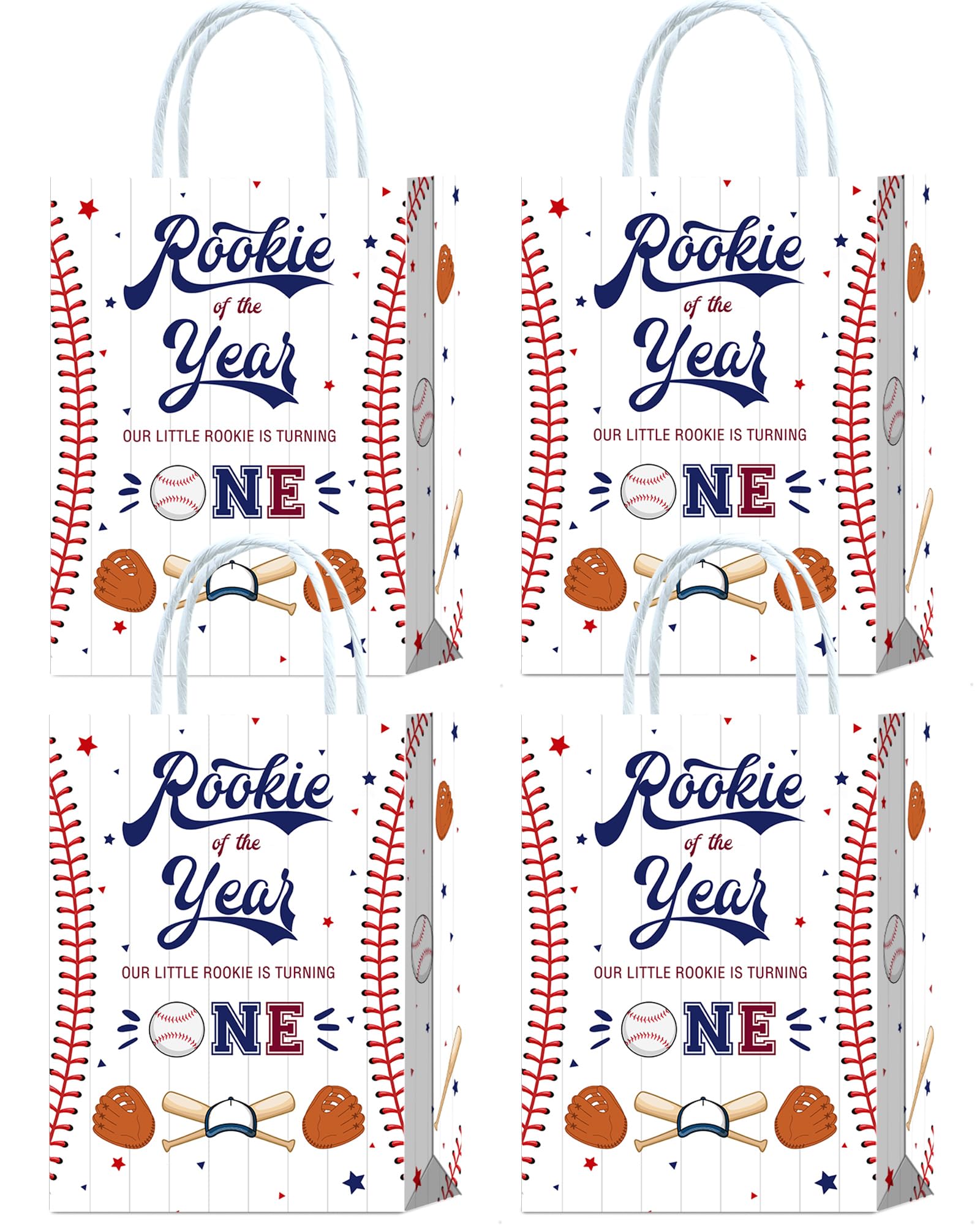 Brattol 16 Pieces Baseball First Birthday Party Favors Bags,Baseball Rookie of The Year 1st Bday Gift Snacks Treat Candy Favors Bags with Handles for